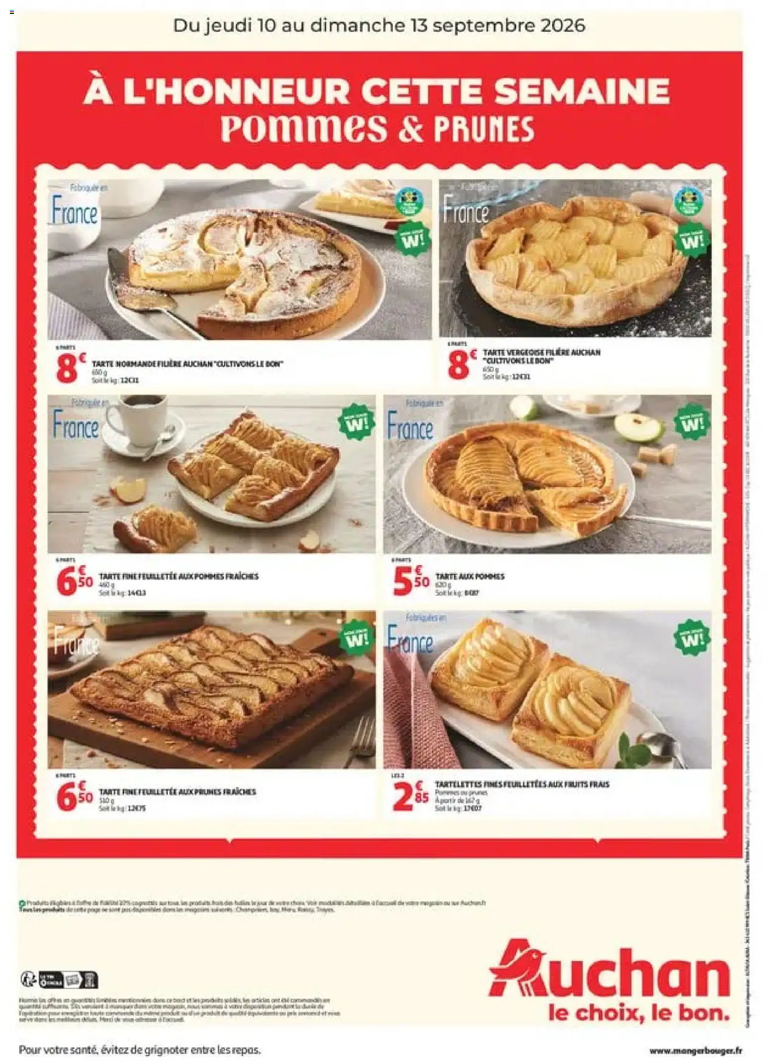 Prévisualisation de Auchan À l'honneur cette semaine du magasin Auchan formulaire valide 10/09/2026 - Tarte aux pommes, Fruits, Tarte, Vergeoise, Pommes, Prunes