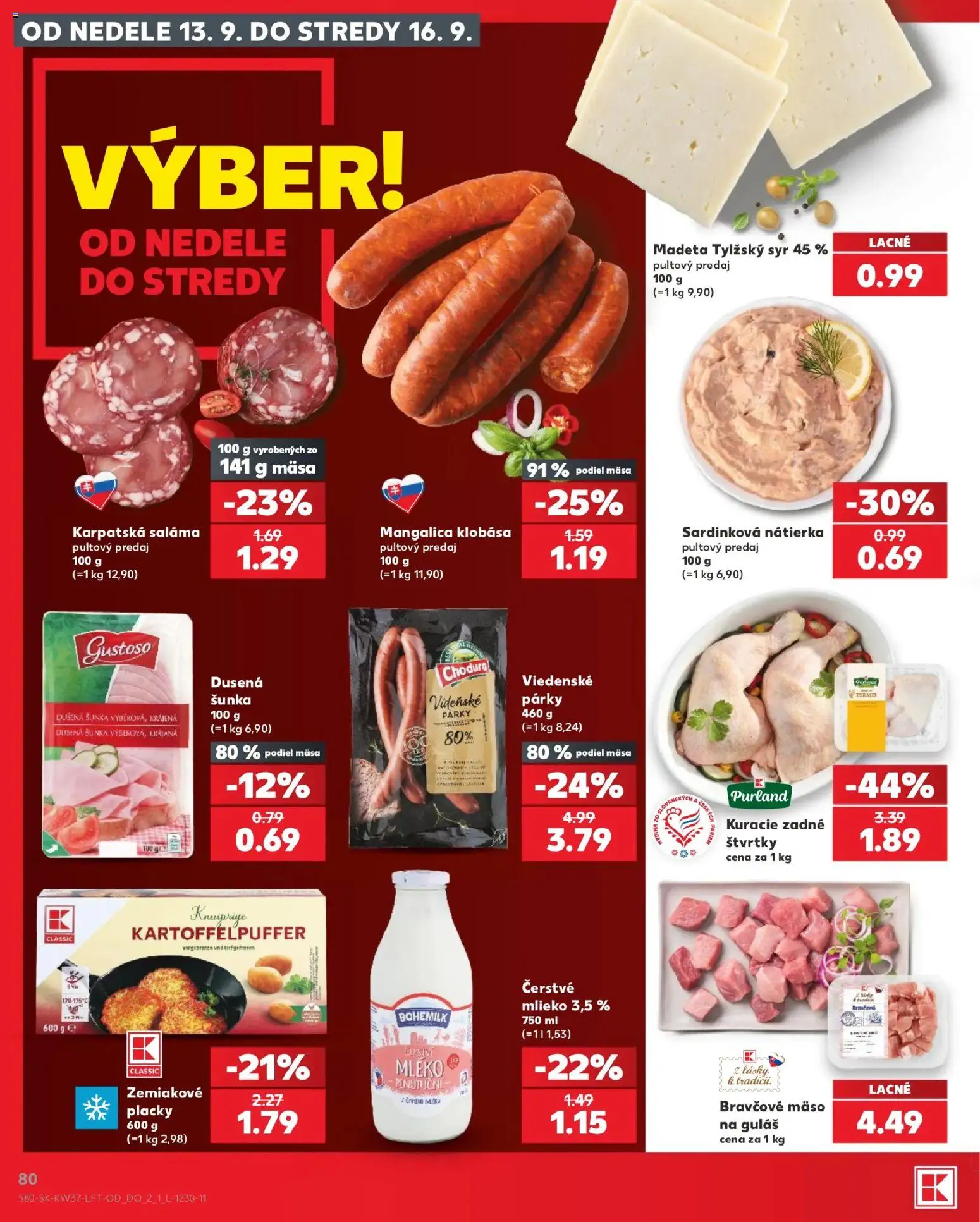 Náhľad Kaufland letáku platného od 10.09.2026 - Mäso, Syr, Mlieko, Šunka, Párky, Bravčové mäso, Nátierka, Saláma