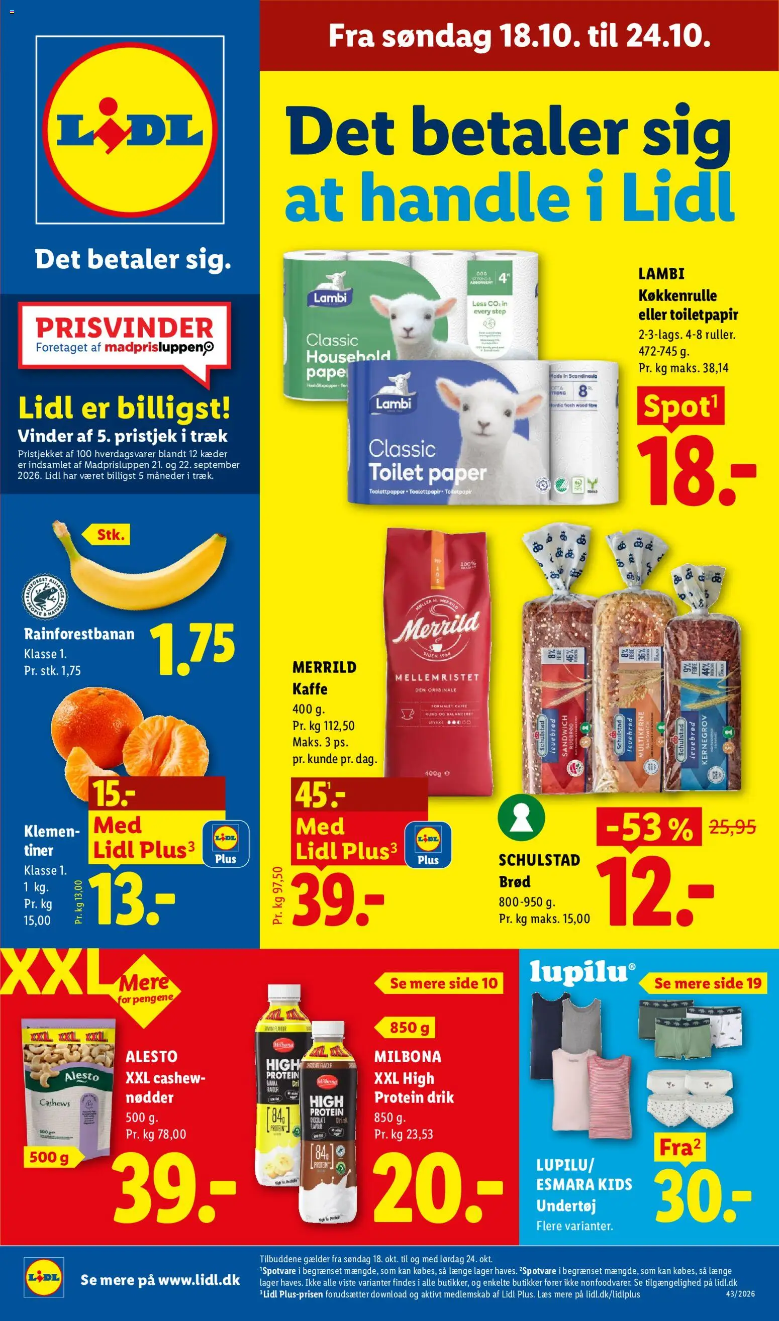 Eksempel på tilbudsavis Lidl - Tilbudsavis uge 42 fra butik Lidl gyldig fra 18/10/2026 - Toilet, Kaffe, Brød, Rugbrød, Undertøj, Nødder, Søm