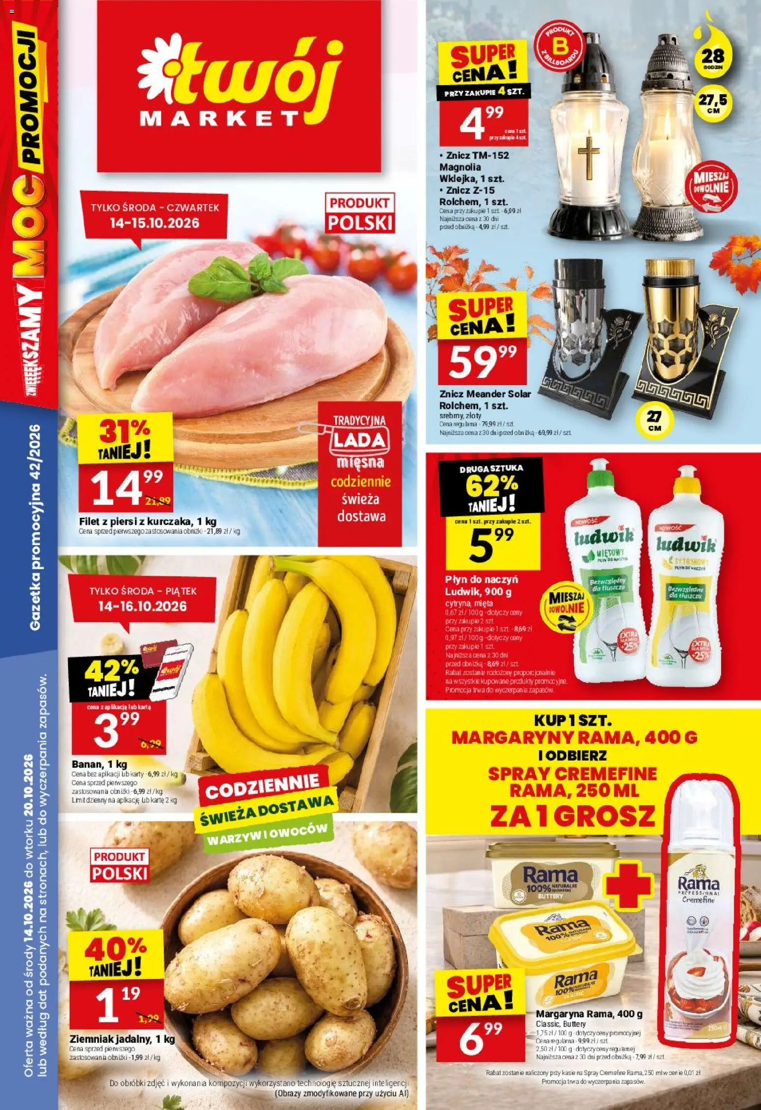 Pogląd gazetki "Twój Market gazetka" ze sklepu Twój Market ważnej od 14.10.2026 - Piersi, Mięta, Karta, Margaryna, Rama, Filet
