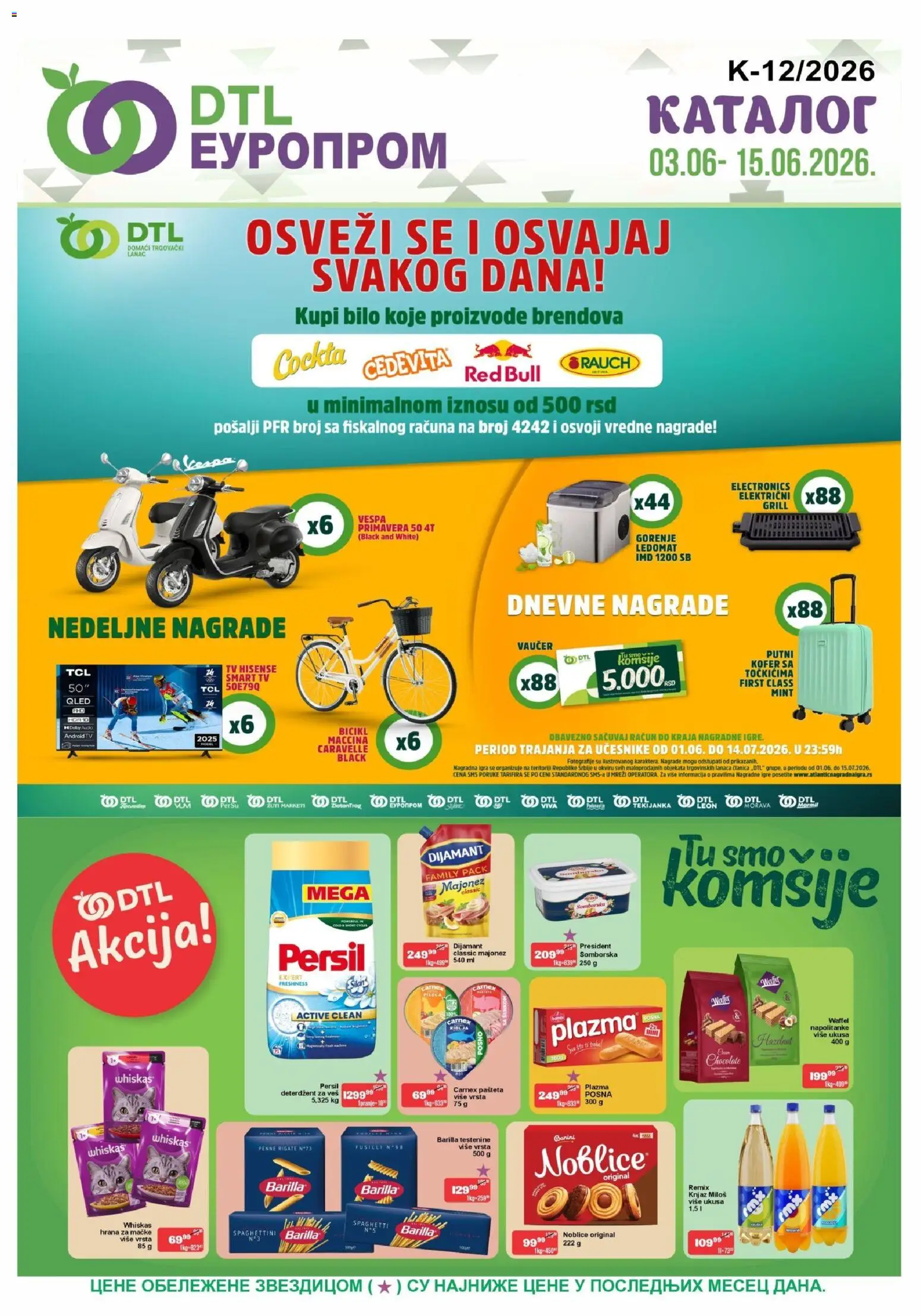 Pregled Europrom kataloga - važi od 03.06.2026 - Red Bull, Napolitanke, Majonez, Persil, Pašteta, Barilla, Deterdžent, Hrana za mačke
