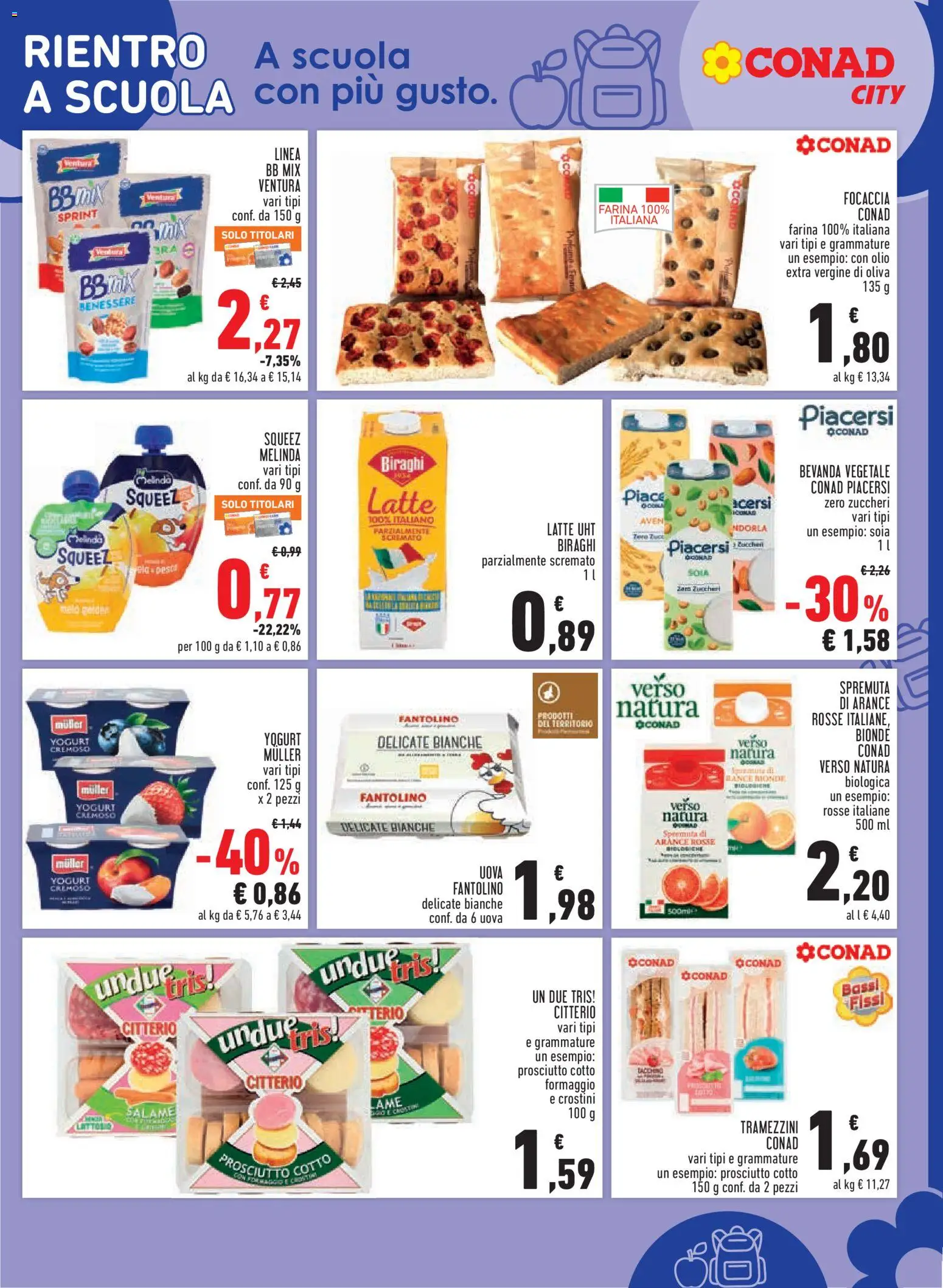 Anteprima dell'opuscolo Conad volantino City Piemonte dal negozio Conad valido da 27/08/2026 - Focaccia, Formaggio, Yogurt, Prosciutto Cotto, Farina, Uova, Arance, Yogurt cremoso