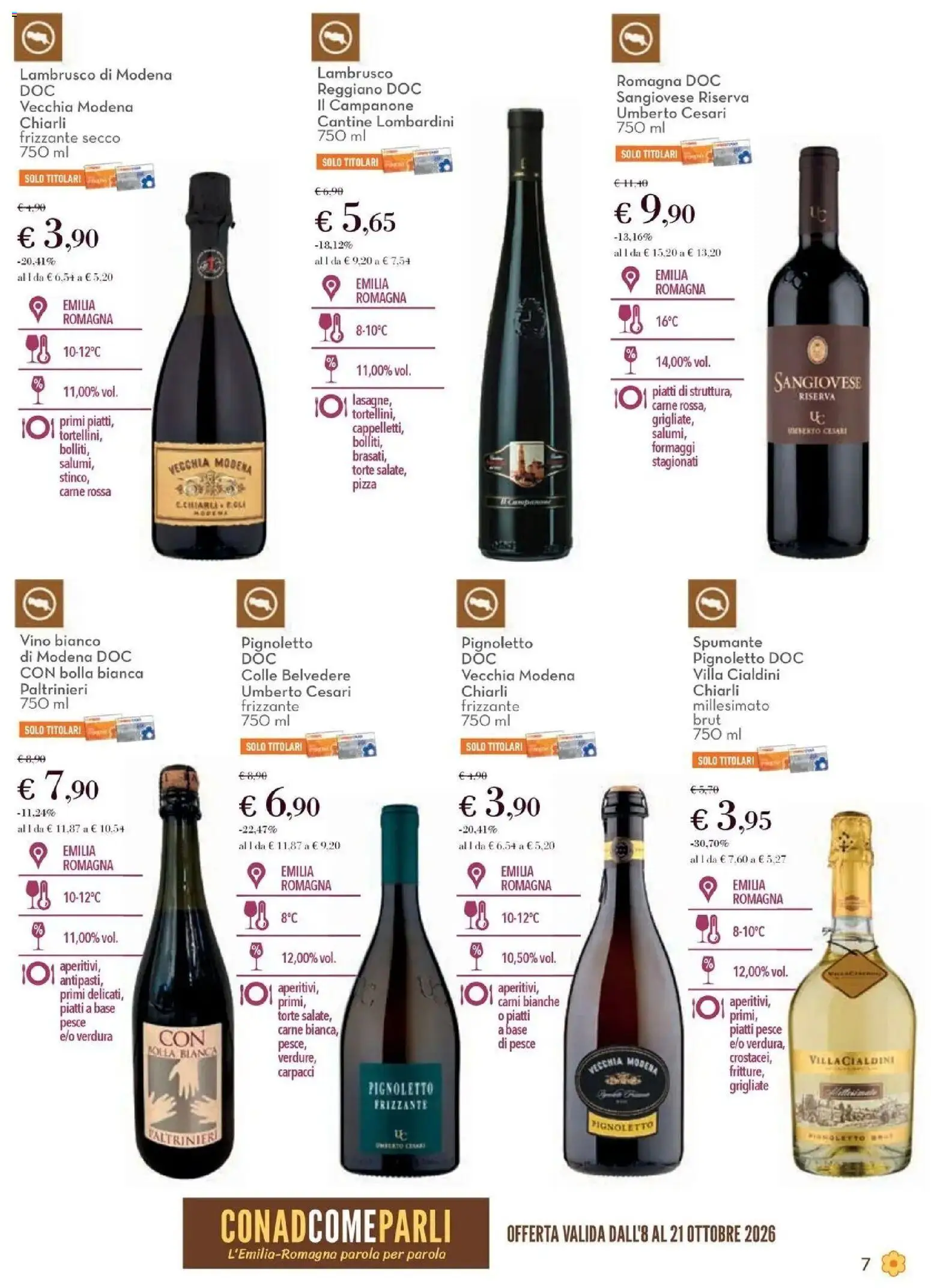 Anteprima dell'opuscolo Conad volantino Castel San Pietro Terme dal negozio Conad valido da 08/10/2026 - Pizza, Pesce, Vino, Carne, Piatti, Lambrusco, Spumante, Vino bianco