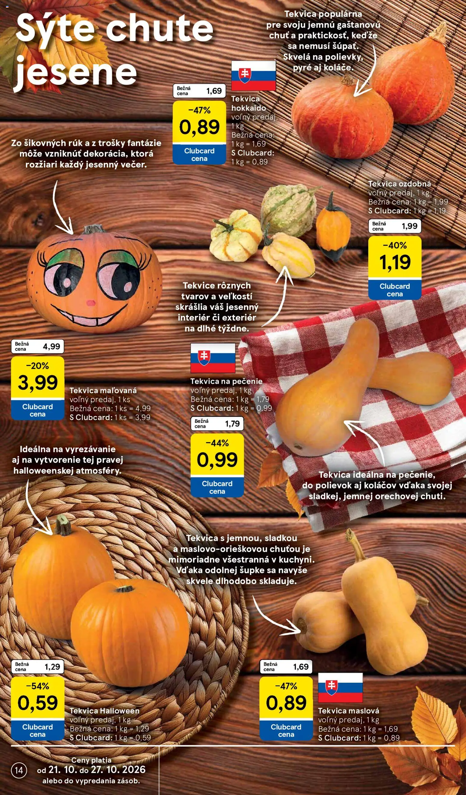 Náhľad Tesco letáku platného od 21.10.2026 - Tekvica, Maslová tekvica, Tekvica Hokkaido