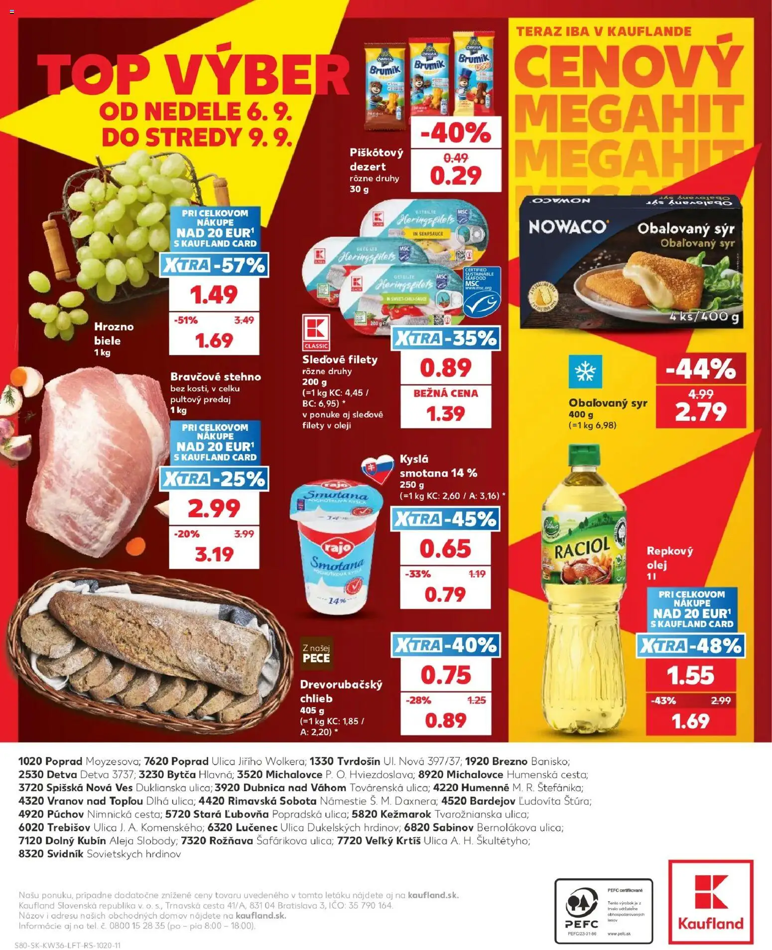 Náhľad Kaufland letáku platného od 03.09.2026 - Syr, Olej, Chlieb, Dezert, Bravčové stehno, Smotana, Repkový olej, Obaľovaný syr