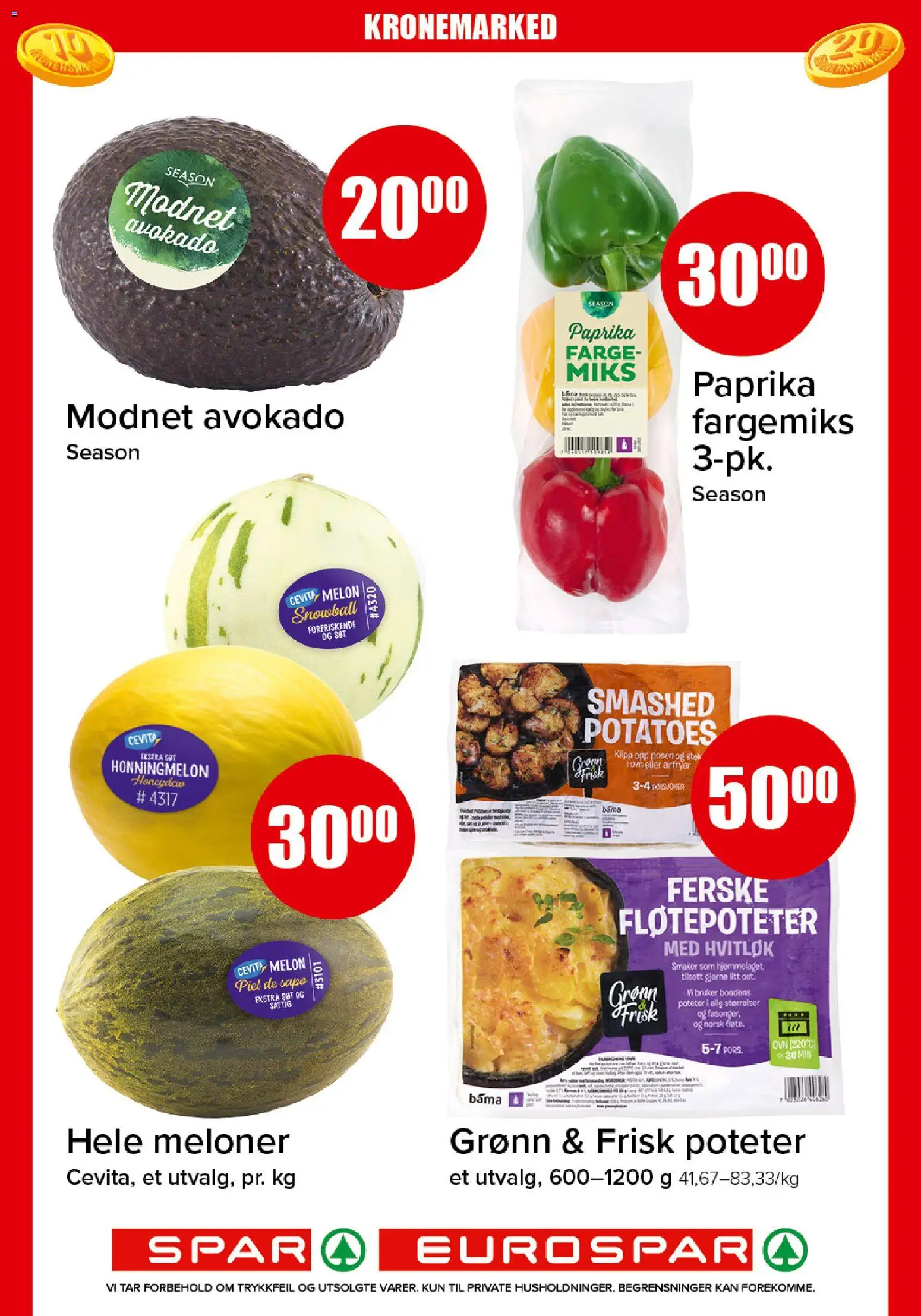 Forhåndsvis Spar kundeavis fra butikk Spar gyldig fra 19/10/2026 - Melon, Paprika, Avokado, Poteter, Ovn, Honningmelon, Hvitløk