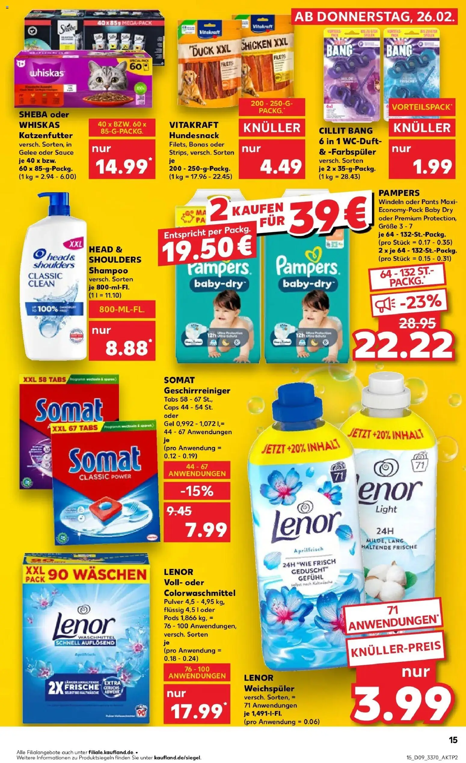 Vorschau von dem Prospekt des Geschäftes Kaufland, gültig ab dem 26.02.2026 - Pampers, Katzenfutter, Shampoo, Waschmittel, Weichspüler, Lenor, Sheba, Head & shoulders