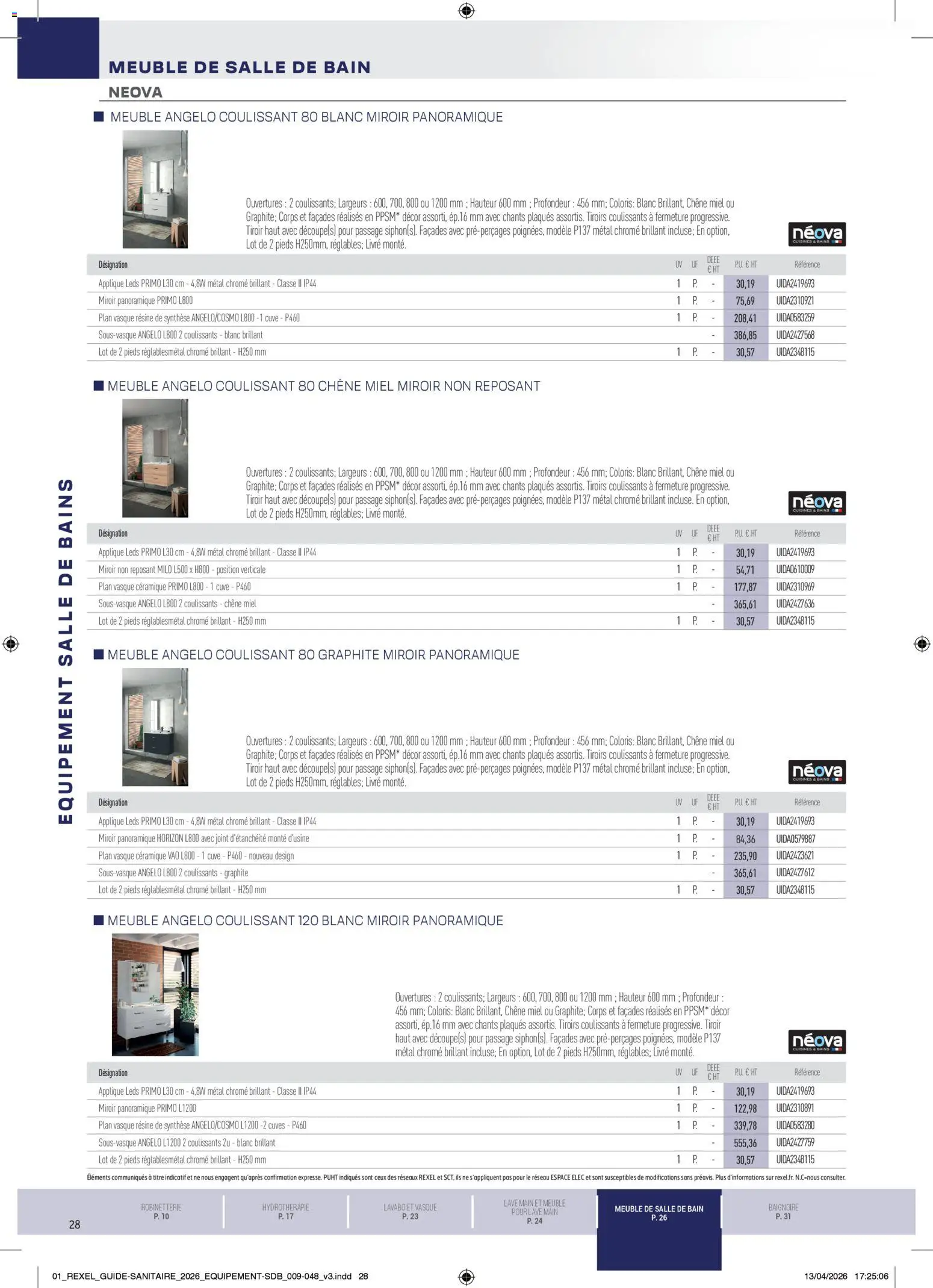 Prévisualisation de Rexel - Brochure Sanitaire du magasin Rexel formulaire valide 20/04/2026 - Miroir, Livre, Meuble, Miel, Baignoire, Meuble de salle de bain, Lavabo, Tiroirs