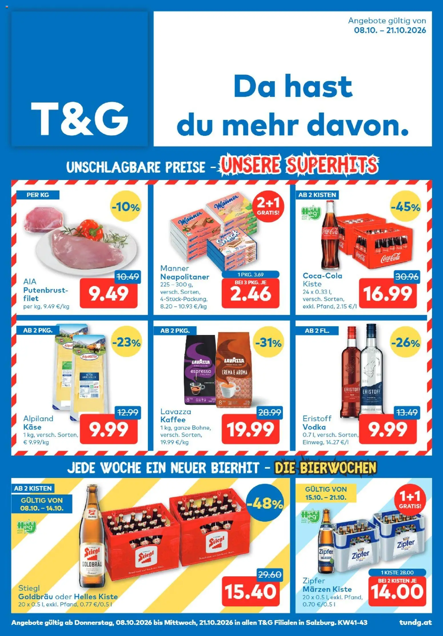 Vorschau der Angebote: T&G T&G Salzburg gültig ab 08.10.2026 - Kaffee, Käse, Putenbrust