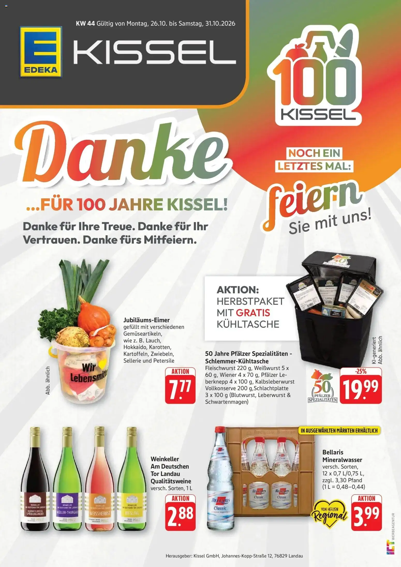 Vorschau von dem Prospekt des Geschäftes Edeka, gültig ab dem 26.10.2026 - Mineralwasser, Weißwurst, Kühltasche, Spezialitäten
