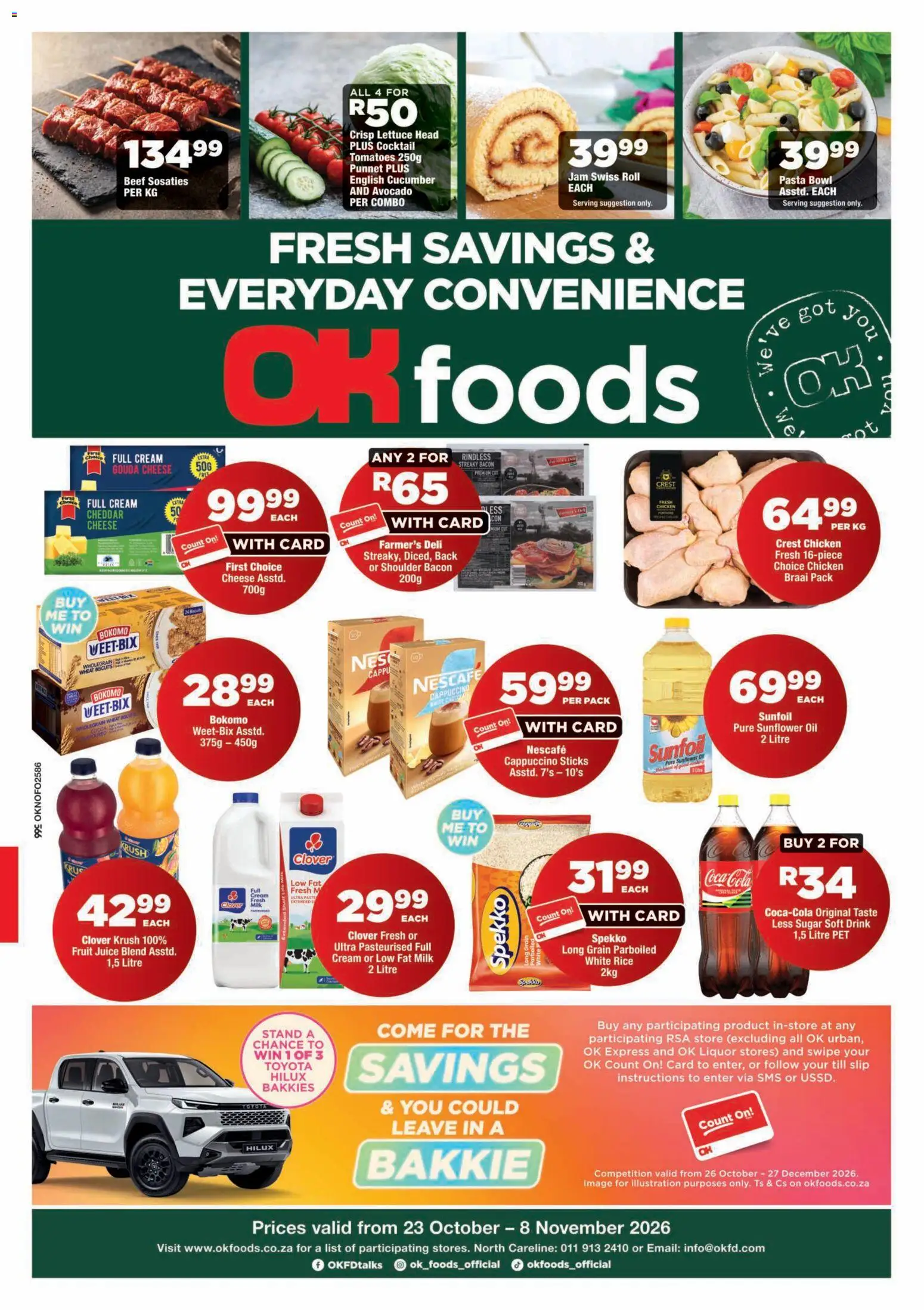 Preview of OK Foods flyer valid from 23/10/2026 - Pasta, Jam, Shelf, Juice, Tomatoes, Bowl, Beef, Lettuce