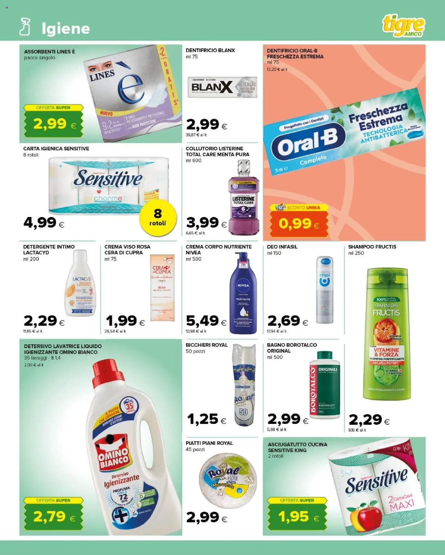Anteprima dell'opuscolo Tigre volantino Amico dal negozio Tigre valido da 02/09/2026 - Piatti, Shampoo, Collutorio, Crema viso, Menta, Assorbenti, Listerine, Asciugatutto