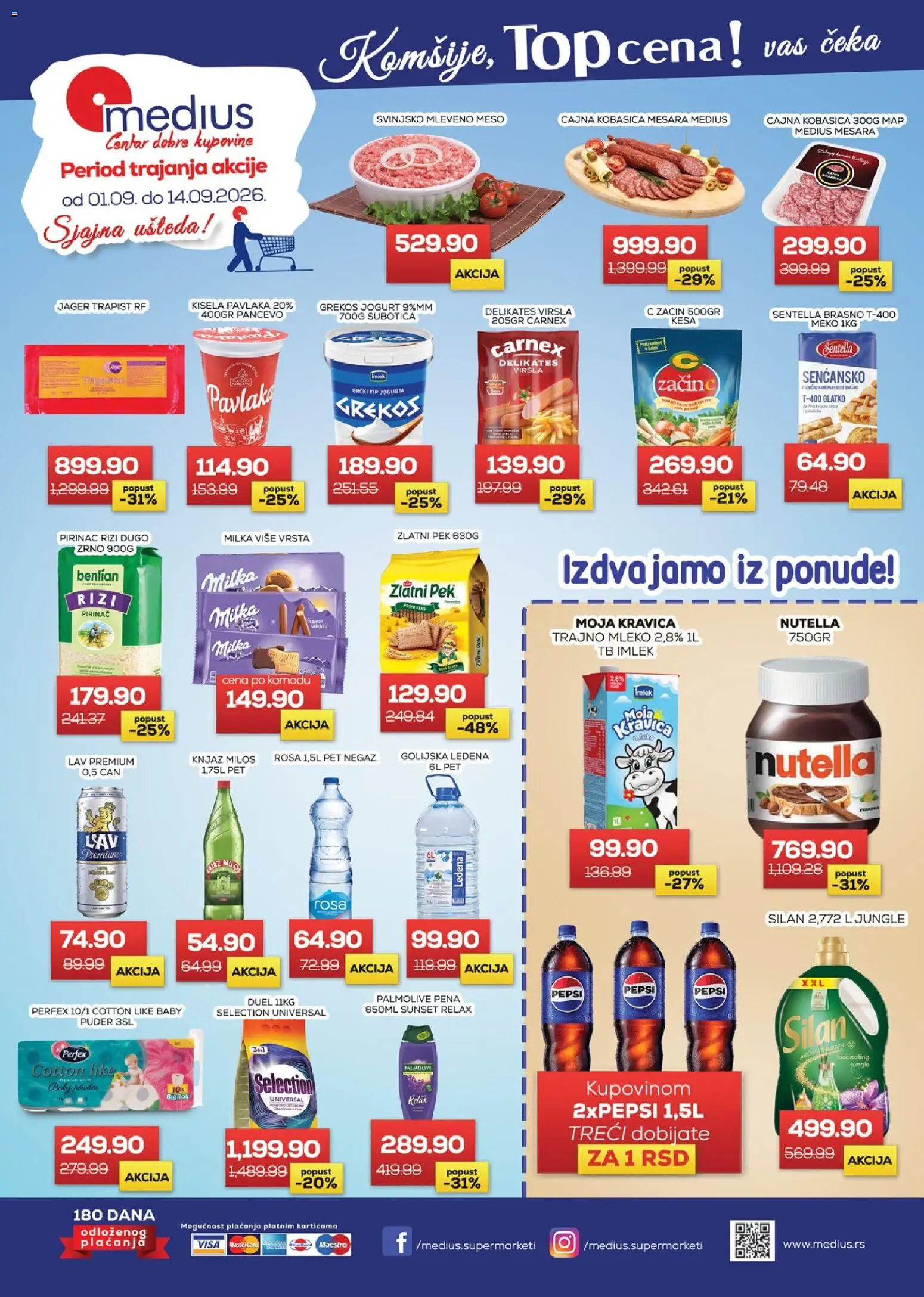 Pregled Medius kataloga - važi od 01.09.2026 - Nutella, Moja kravica, Meso, Jogurt, Mleveno meso, Kisela pavlaka, Palmolive, Svinjsko mleveno meso
