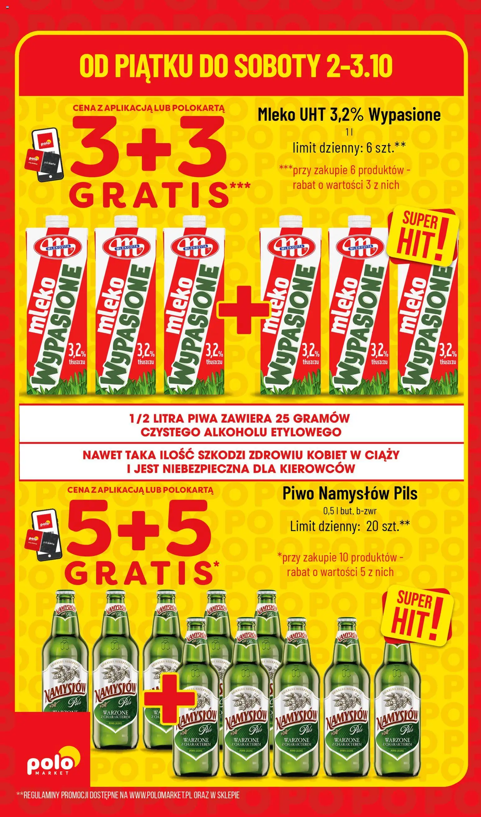 Pogląd gazetki "POLOmarket gazetka - Super Hity" ze sklepu POLOmarket ważnej od 02.10.2026 - Piwo, Mleko, Mleko UHT, Namysłów piwo, Piwo Namysłów