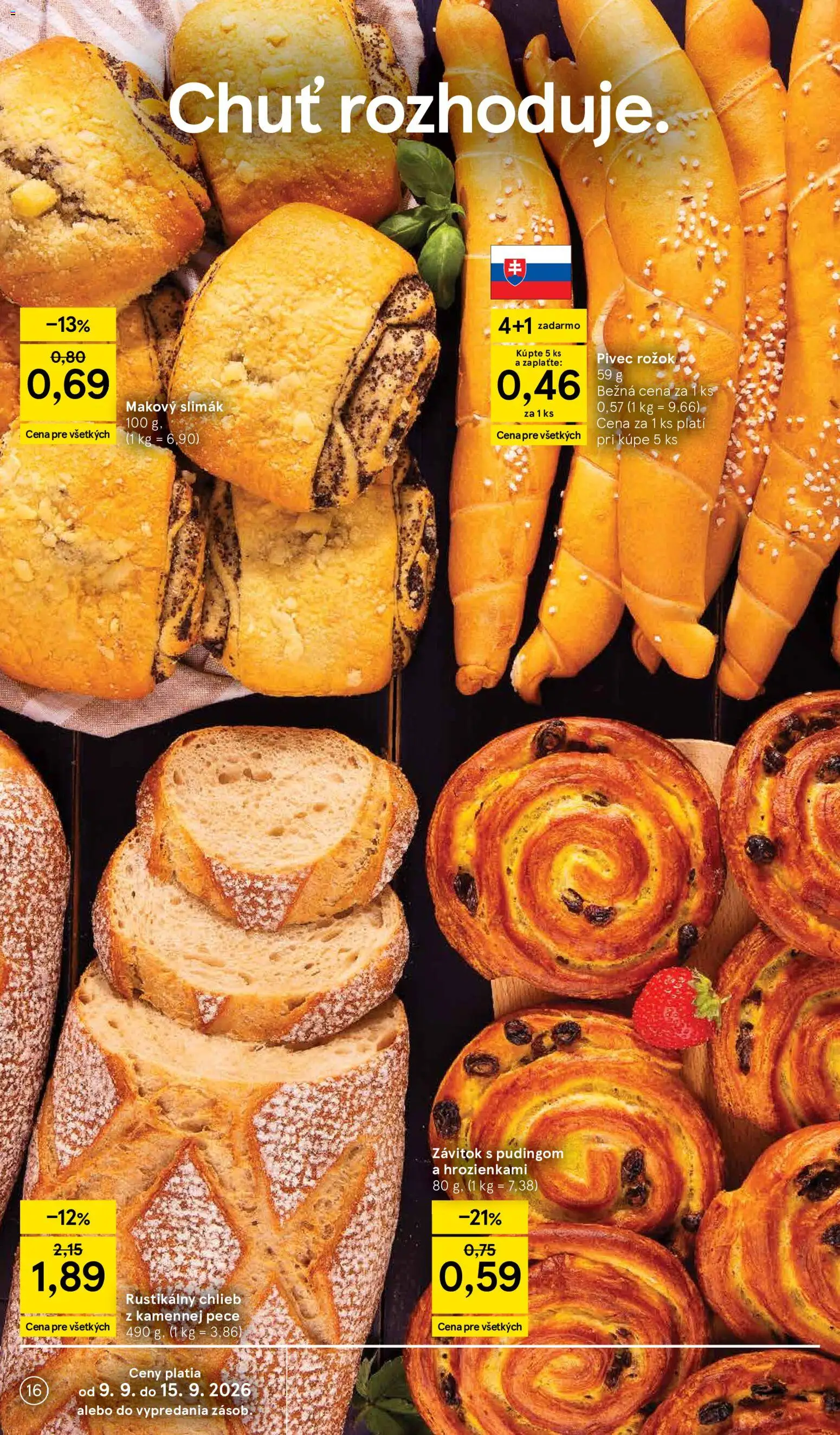 Náhľad Tesco letáku platného od 09.09.2026 - Chlieb, Rožok