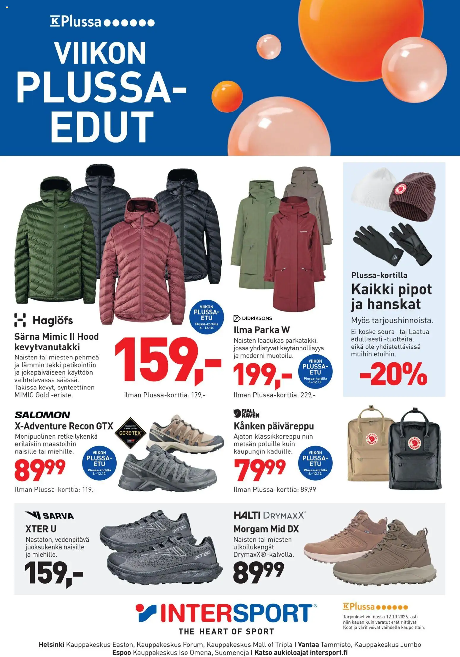 Kaupan Intersport Intersport tarjoukset esikatselu, voimassa 10/10/2026 - Takki, Hanskat