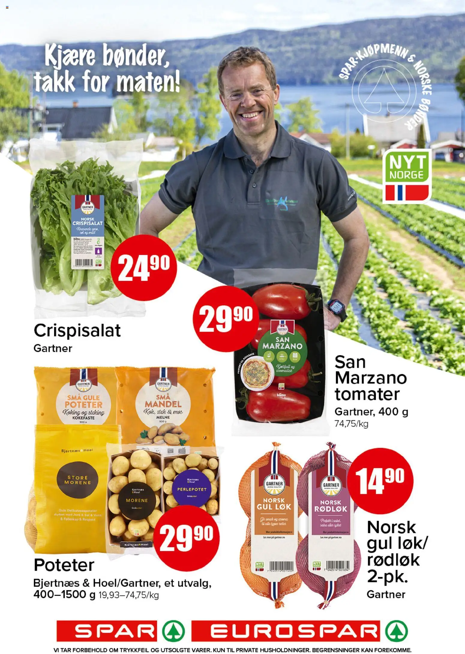 Forhåndsvis Spar kundeavis fra butikk Spar gyldig fra 07/04/2026 - Tomater, Løk, Poteter, Crispisalat, Rødløk, Vann