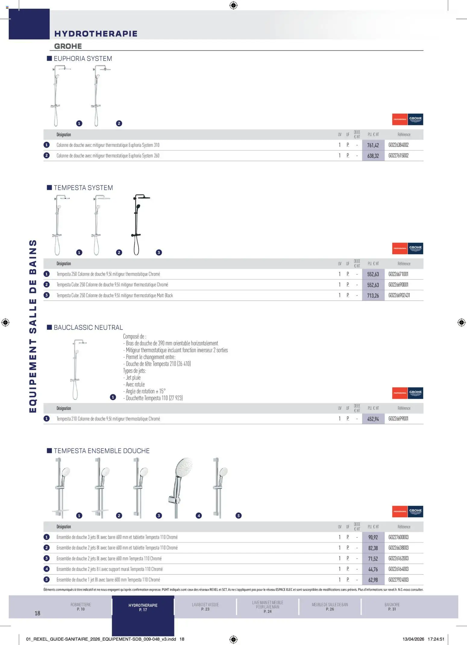 Prévisualisation de Rexel - Brochure Sanitaire du magasin Rexel formulaire valide 20/04/2026 - Meuble, Tablette, Colonne de douche, Baignoire, Meuble de salle de bain, Colonne, Lavabo, Mitigeur thermostatique