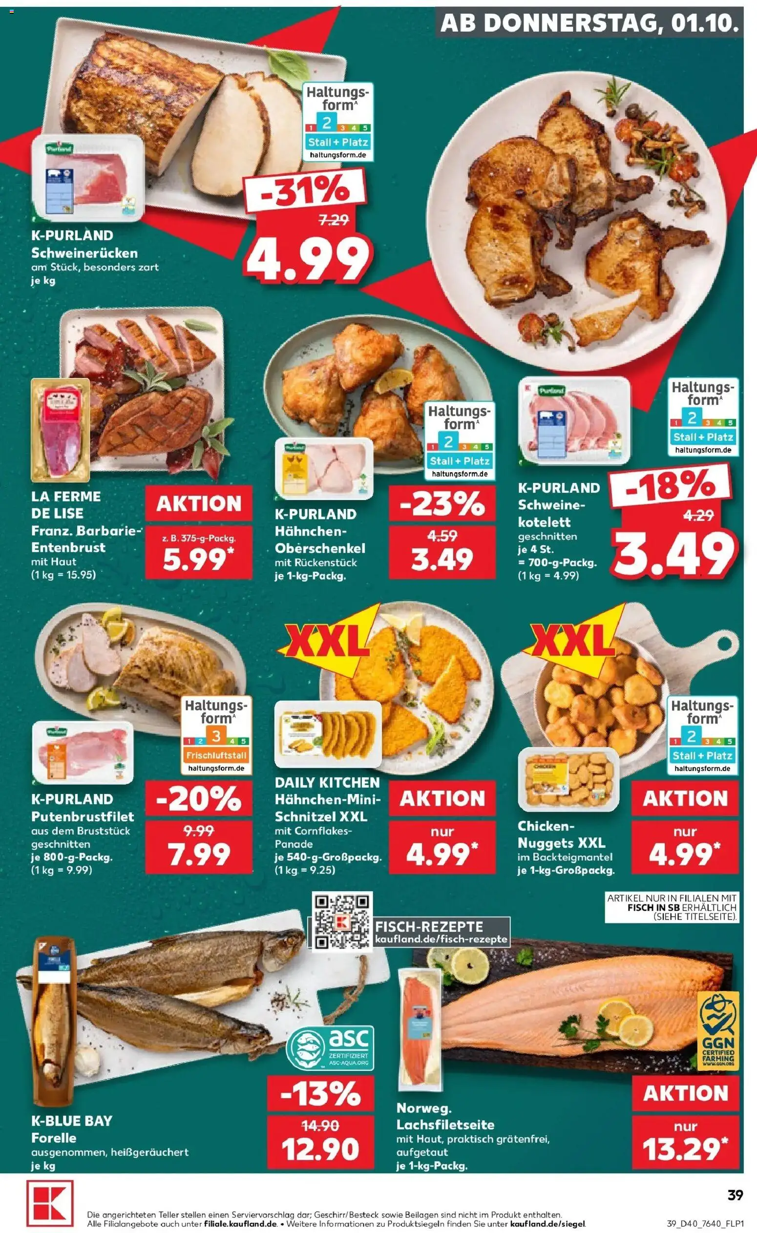 Vorschau von dem Prospekt des Geschäftes Kaufland, gültig ab dem 01.10.2026 - Schnitzel, Fisch, Cornflakes, Beilagen, Schweinerucken, Hahnchen