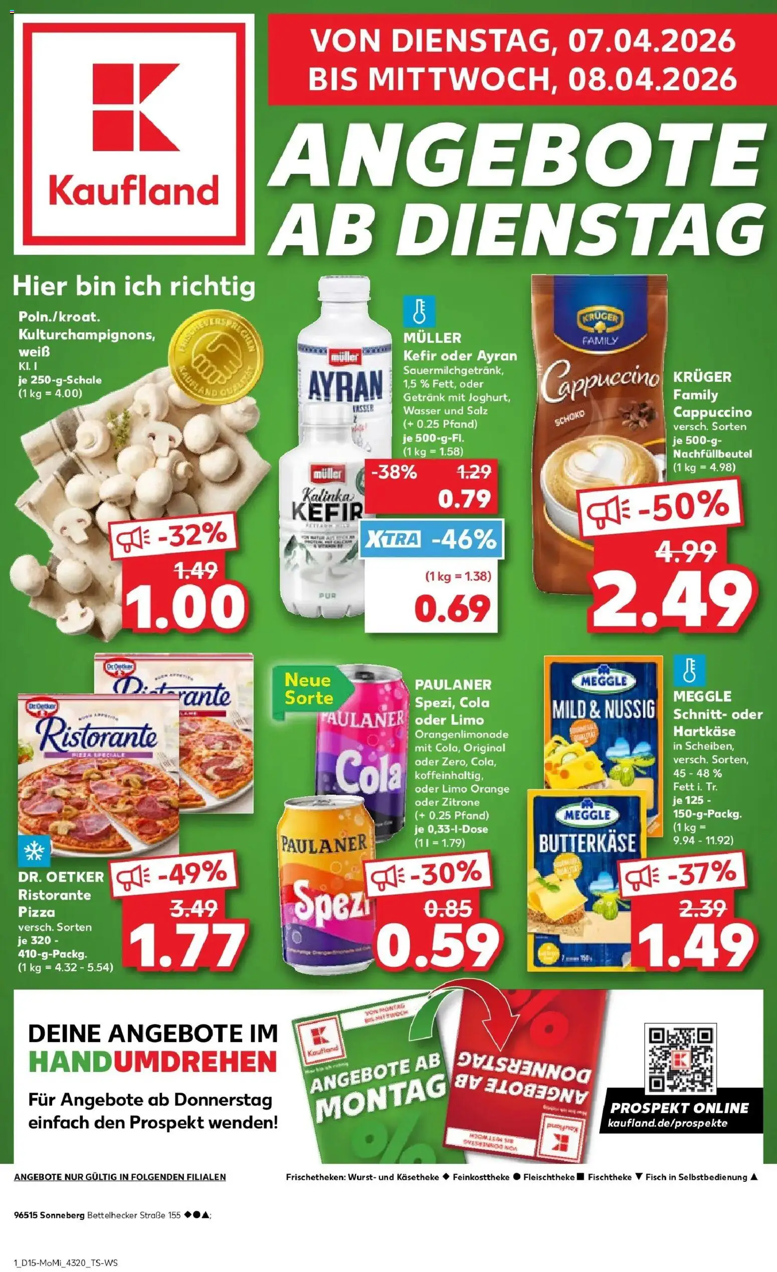 Vorschau von dem Prospekt des Geschäftes Kaufland, gültig ab dem 07.04.2026 - Pizza, Wasser, Fisch, Cola, Kefir, Zitrone, Paulaner, Ristorante