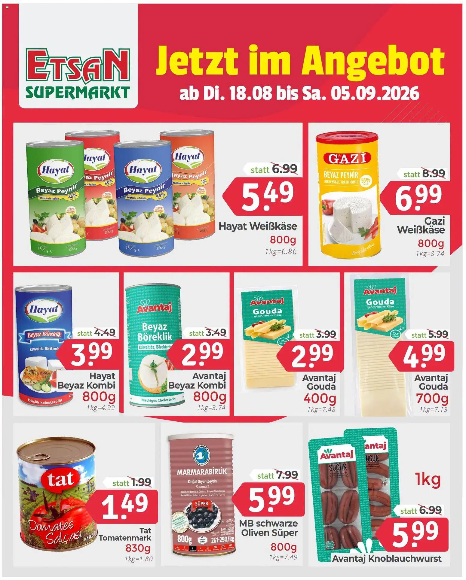 Vorschau der Angebote: ETSAN ETSAN Flugblatt gültig ab 18.08.2026 - Käse, Oliven, Weichkäse, Weißkäse