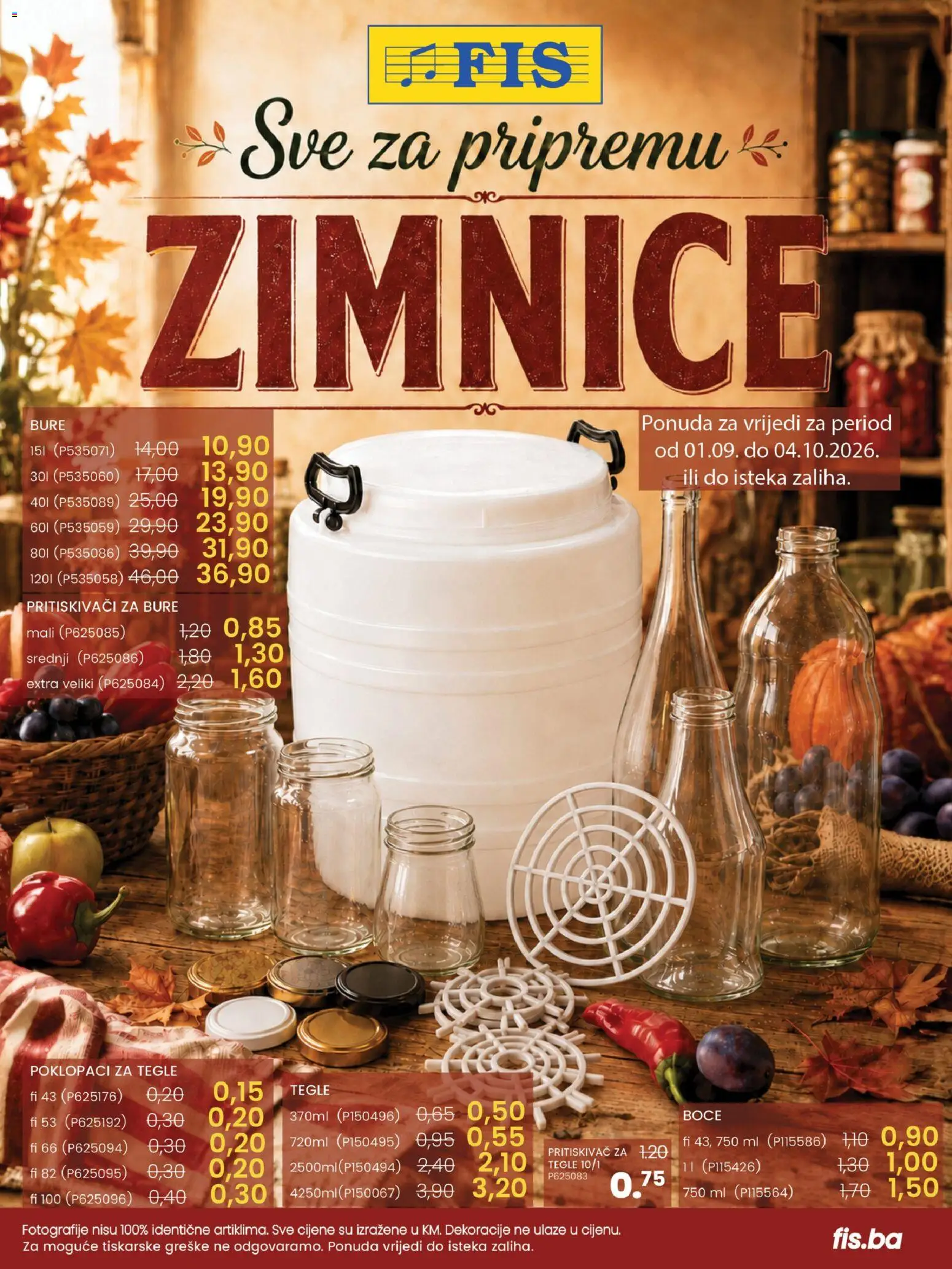 Pregled letka FIS Sve za pripremu zimnice trgovine FIS vrijedi od 01.09.2026