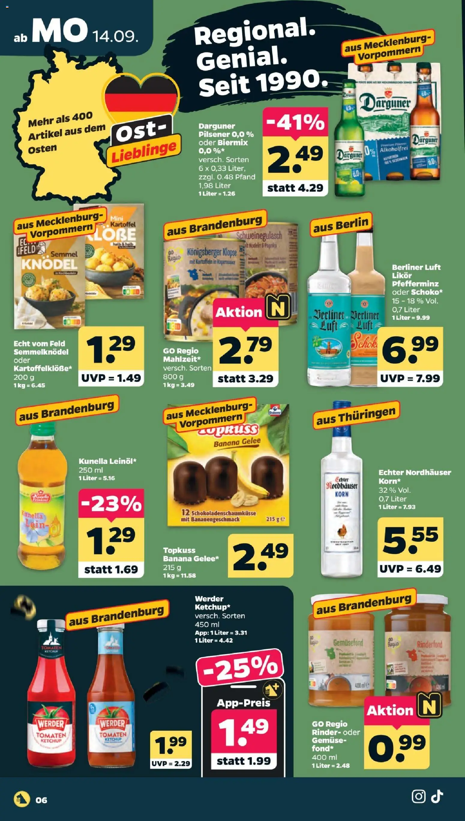 Vorschau von dem Prospekt des Geschäftes Netto, gültig ab dem 14.09.2026 - Gemüse, Nudeln, Berliner, Paprika, Tomaten, Kartoffeln, Ketchup, Likör