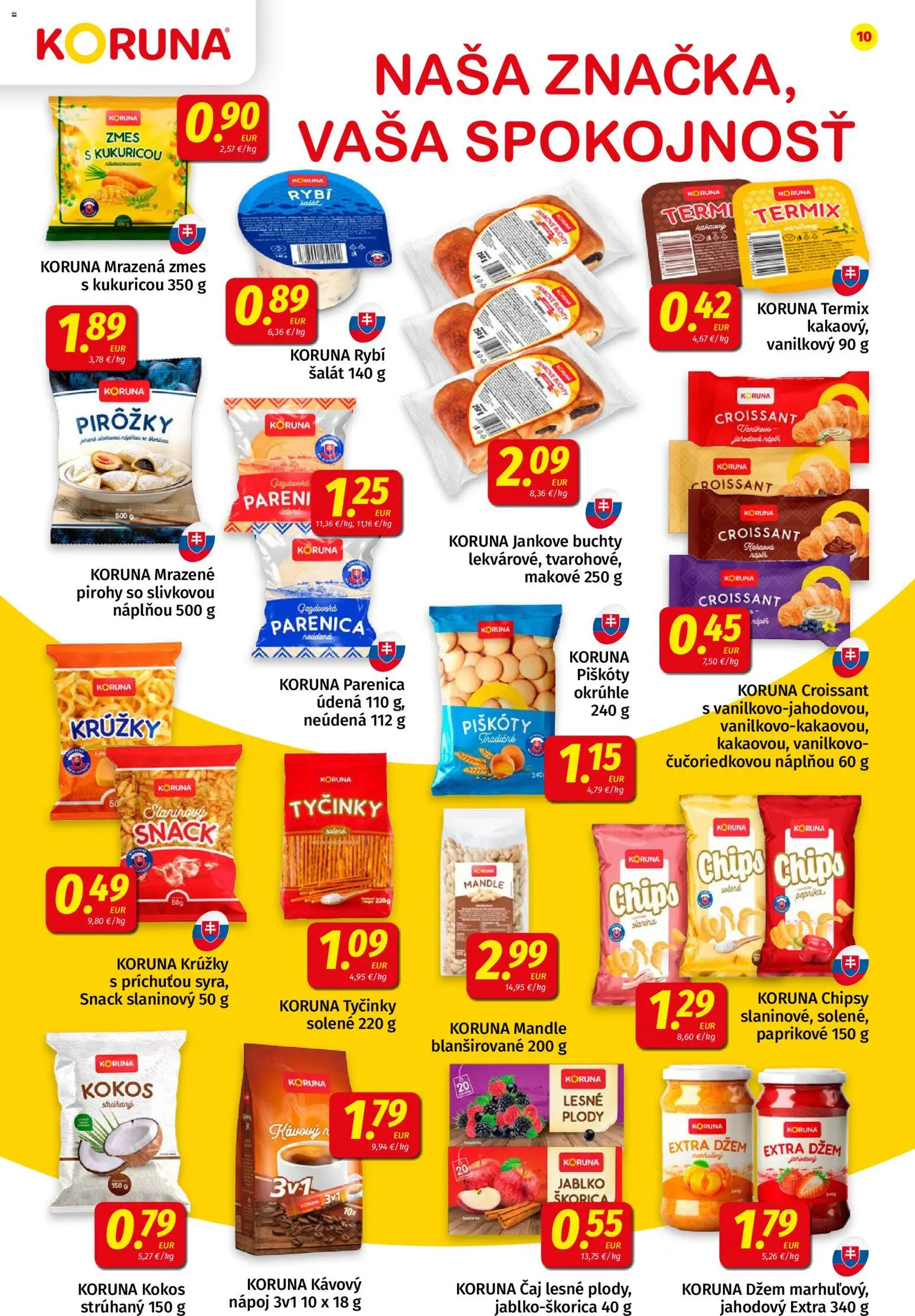 Náhľad Koruna letáku platného od 23.10.2026 - Pirohy, Šalát, Čaj, Kokos, Chipsy, Termix, Džem, Lesné plody