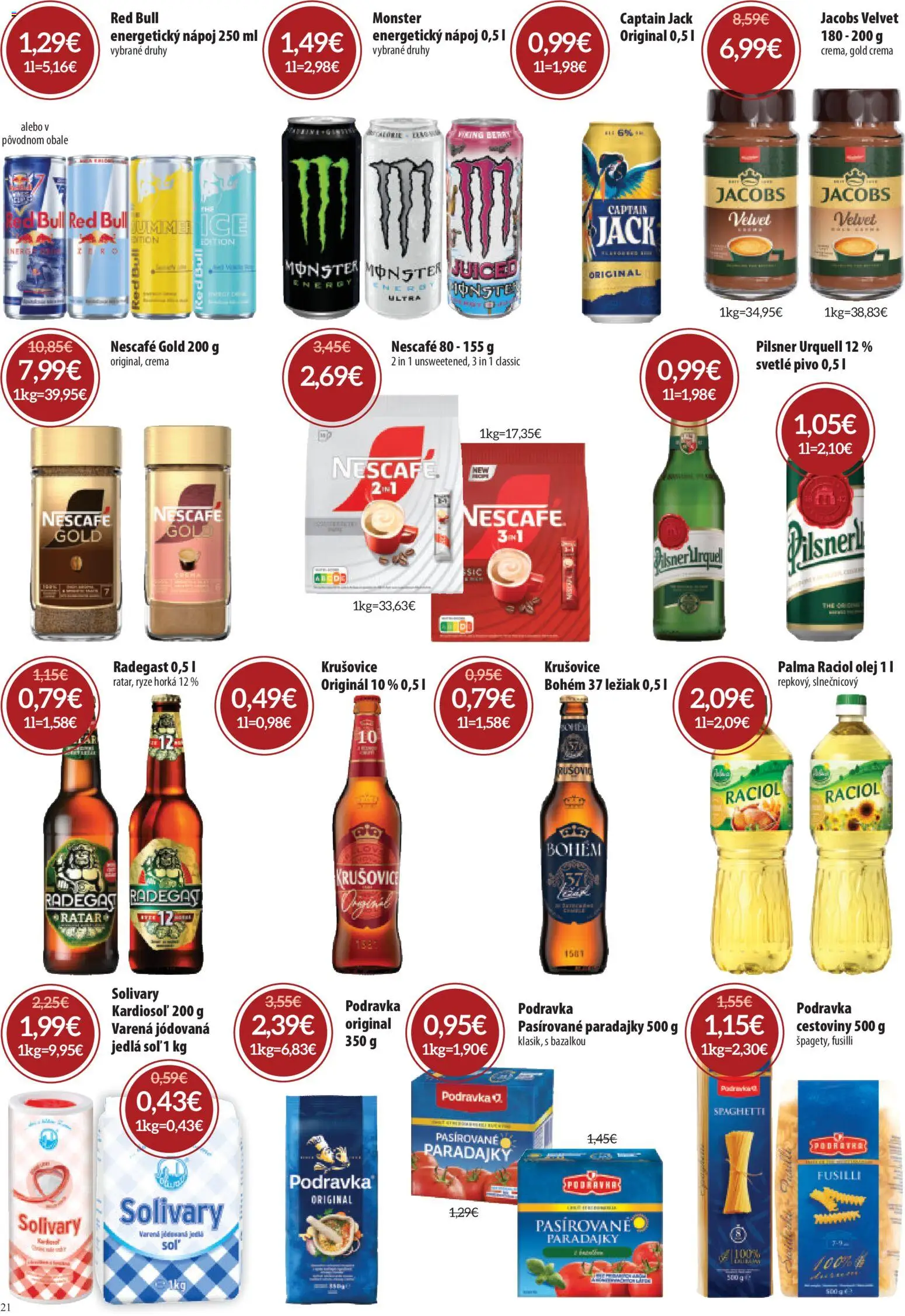 Náhľad Nitrazdroj letáku platného od 03.09.2026 - Pivo, Cestoviny, Red Bull, Pilsner Urquell, Fusilli, Jacobs Velvet, Nescafé Gold, Raciol olej