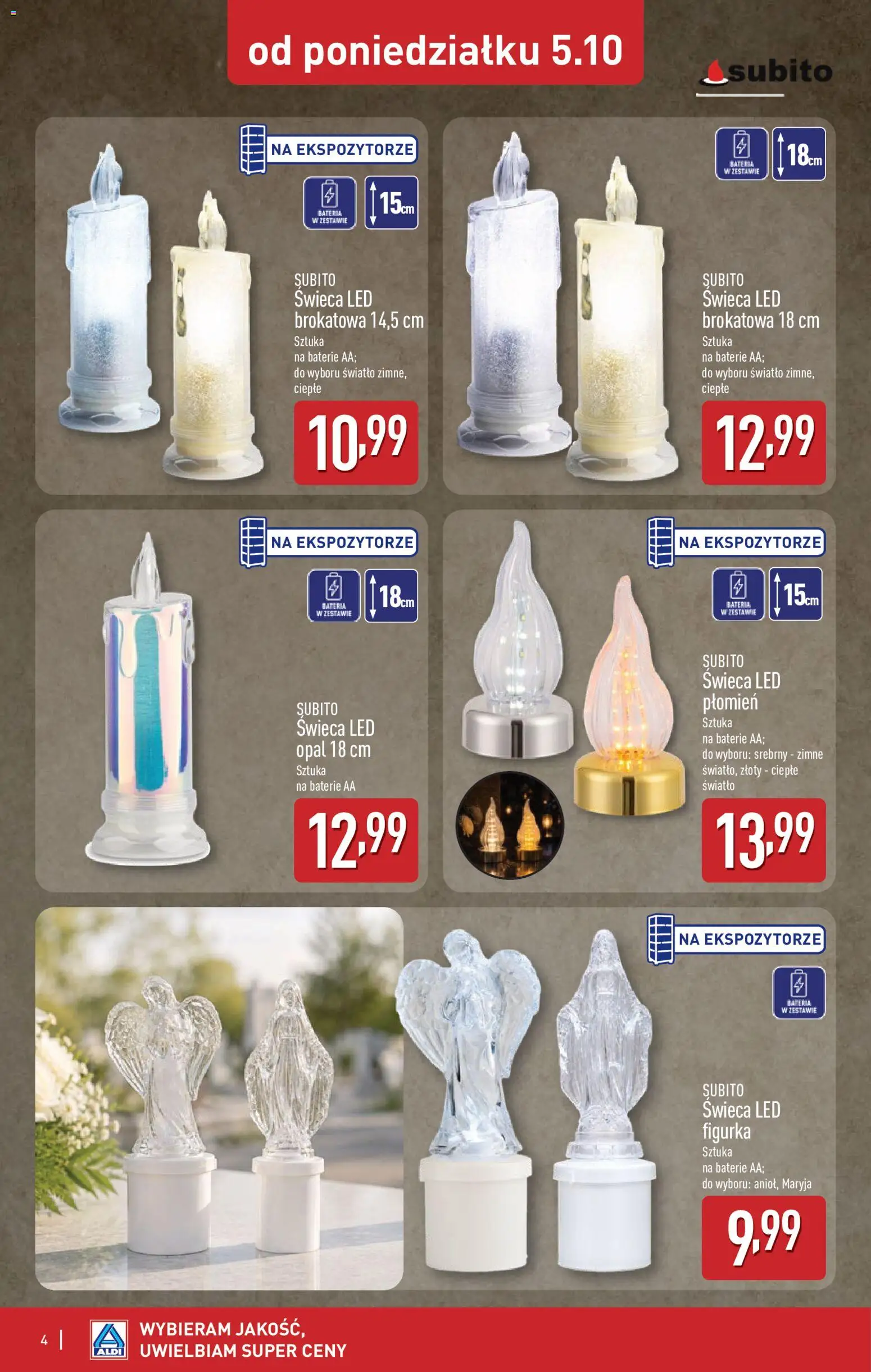 Pogląd gazetki "Aldi gazetka - Znicze i stroiki" ze sklepu Aldi ważnej od 05.10.2026 - Świeca, Bateria, Baterie AA, Baterie