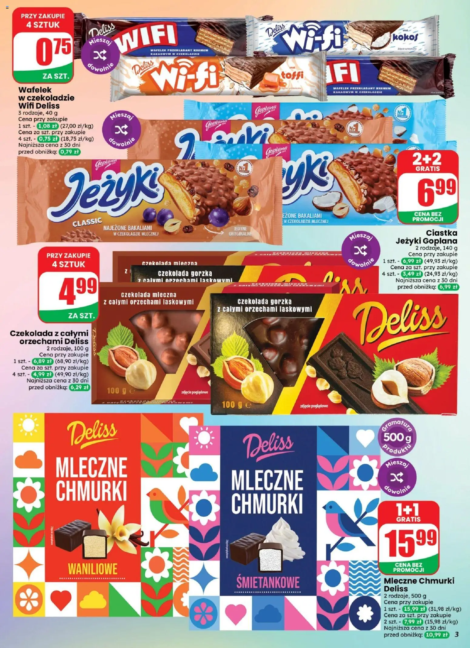 Pogląd gazetki "Dino gazetka - Weekendowe Okazje" ze sklepu Dino ważnej od 02.10.2026 - Czekolada, Ciastka, Kokos, Wafelek, Czekolada gorzka, Czekolada mleczna, Ciastka Jeżyki