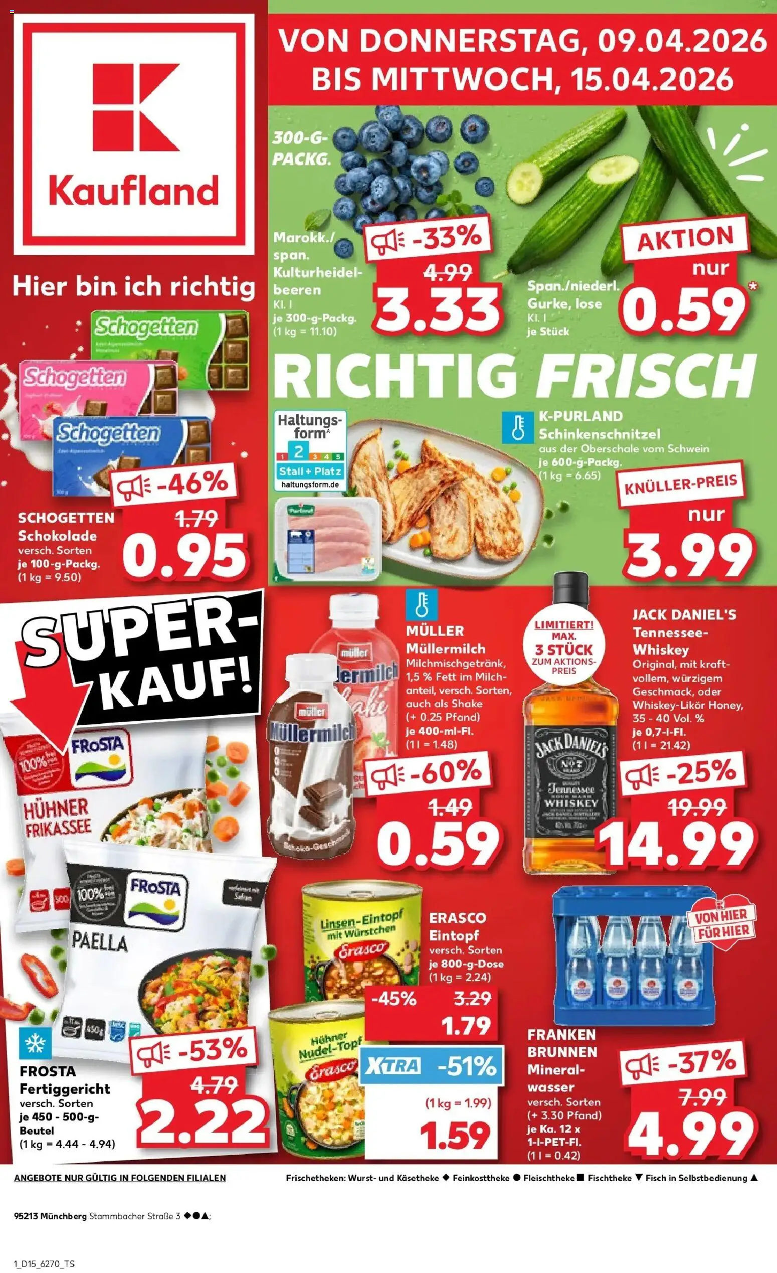 Vorschau von dem Prospekt des Geschäftes Kaufland, gültig ab dem 08.04.2026 - Wasser, Wurst, Mineralwasser, Milch, Frosta, Müllermilch, Schogetten, Erasco
