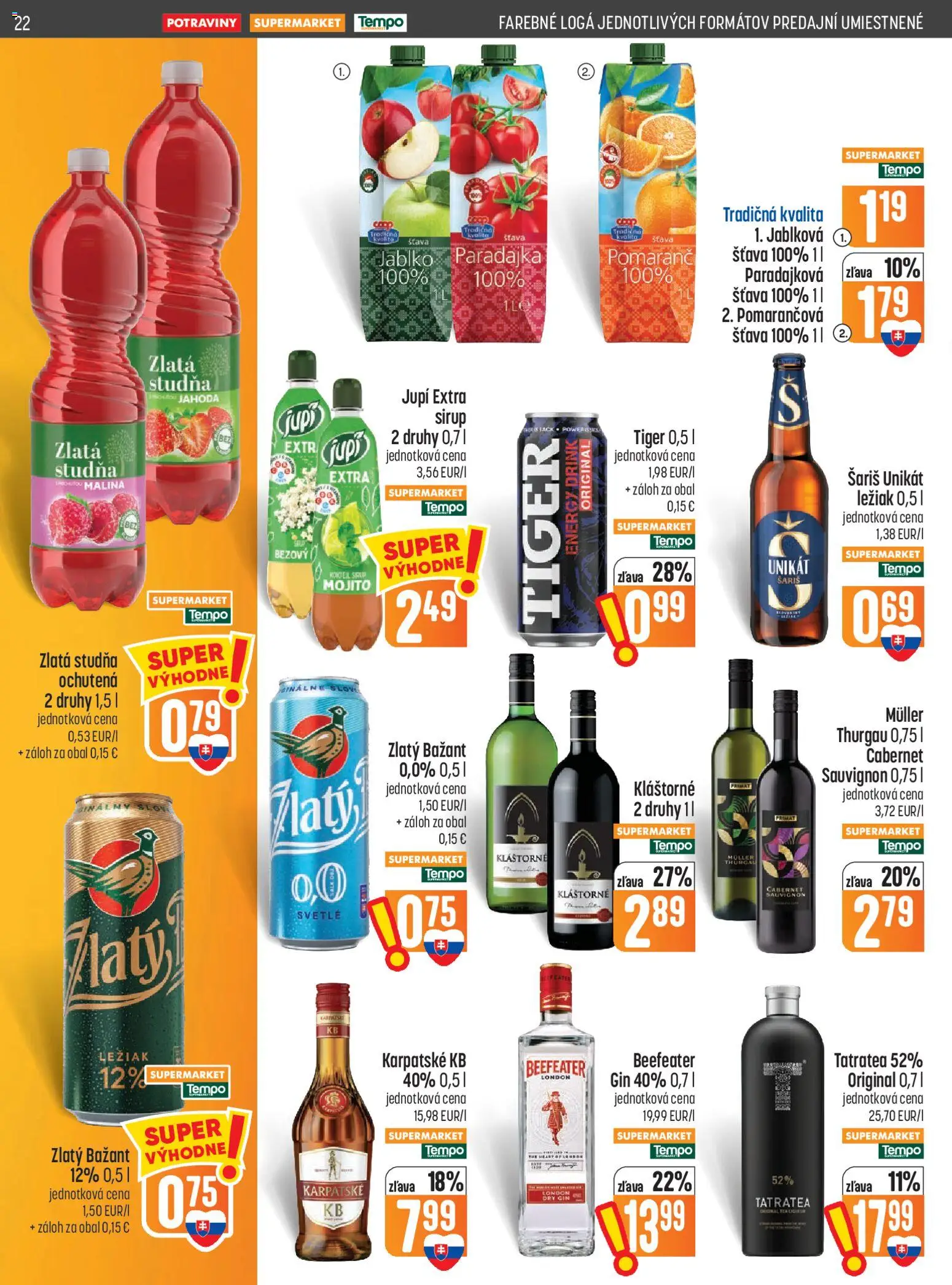 Náhľad COOP Jednota letáku platného od 01.10.2026 - Gin, Beefeater, Sirup, Paradajka, Šariš, Zlatý Bažant, Šťava