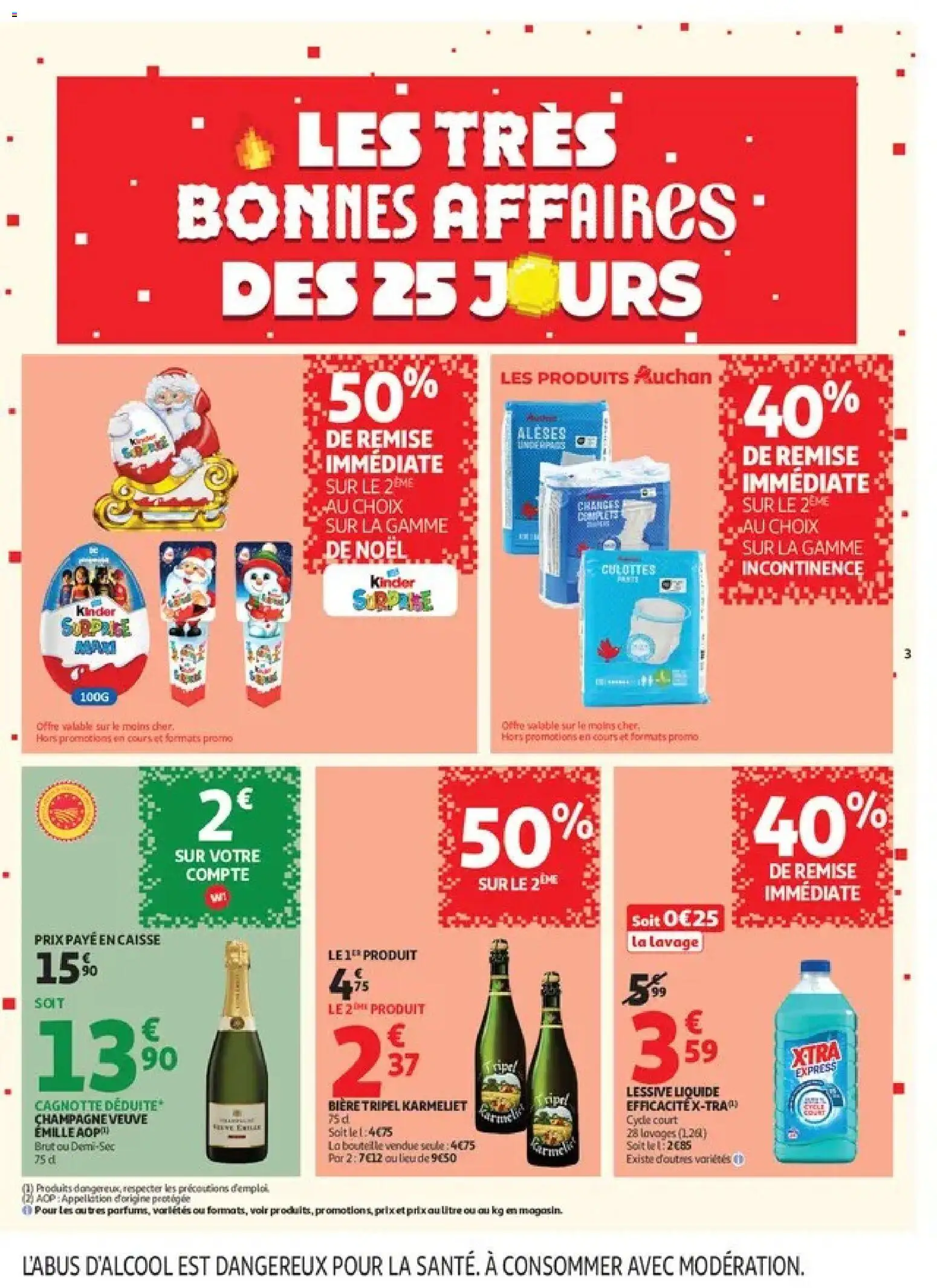 Prévisualisation de Auchan 25 jours 1 supers du magasin Auchan formulaire valide 27/10/2026 - Champagne, Bière, Lessive, Bouteille, Lessive Liquide, Culottes incontinence