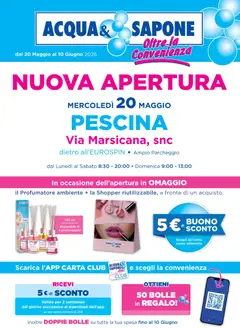 Anteprima dell'opuscolo Acqua e Sapone volantino Apertura Pescina dal negozio Acqua e Sapone valido da 20/05/2026