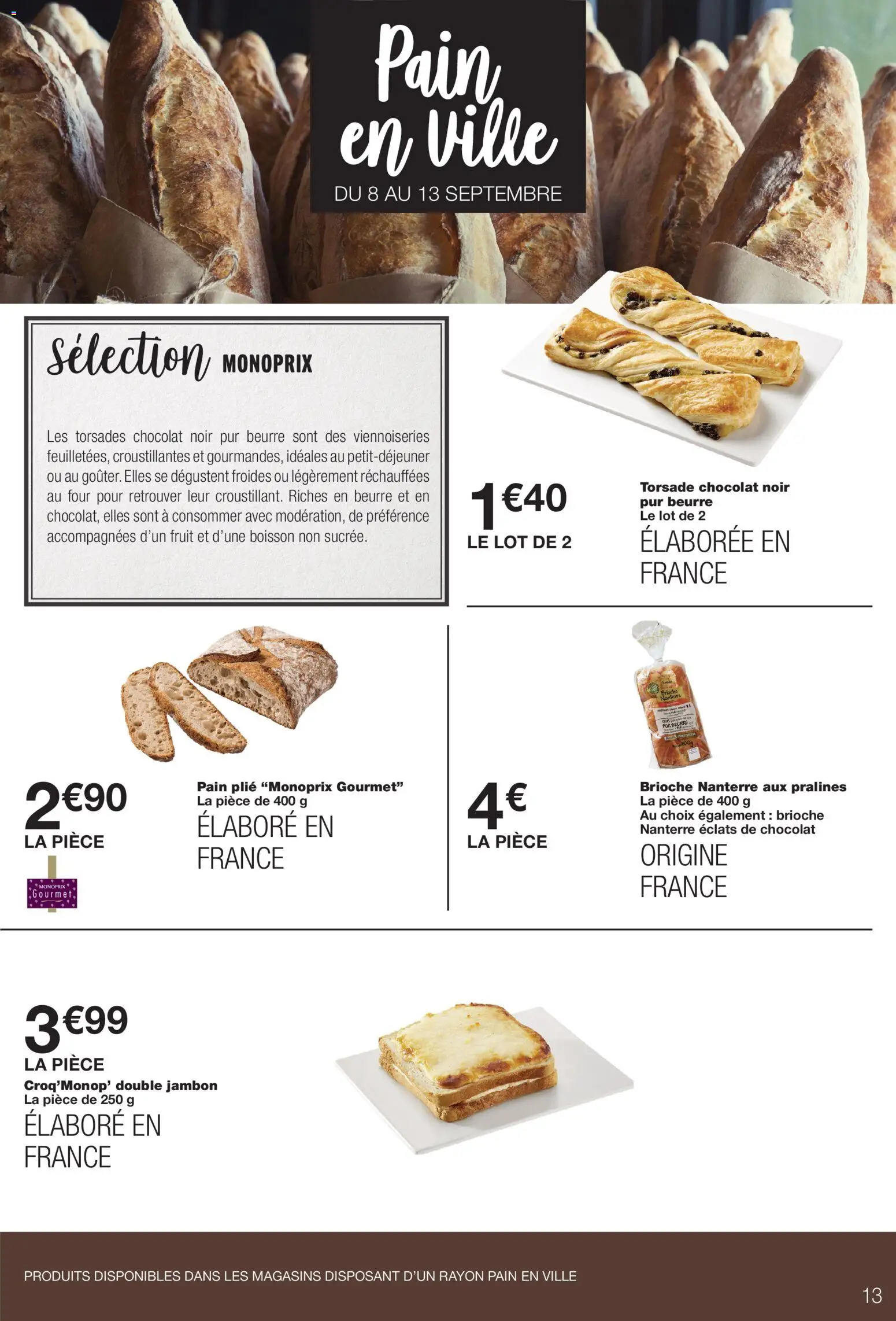 Prévisualisation de Monoprix catalogue du magasin Monoprix formulaire valide 08/09/2026 - Chocolat, Four, Pain, Boisson, Brioche, Beurre, Jambon, Chocolat noir