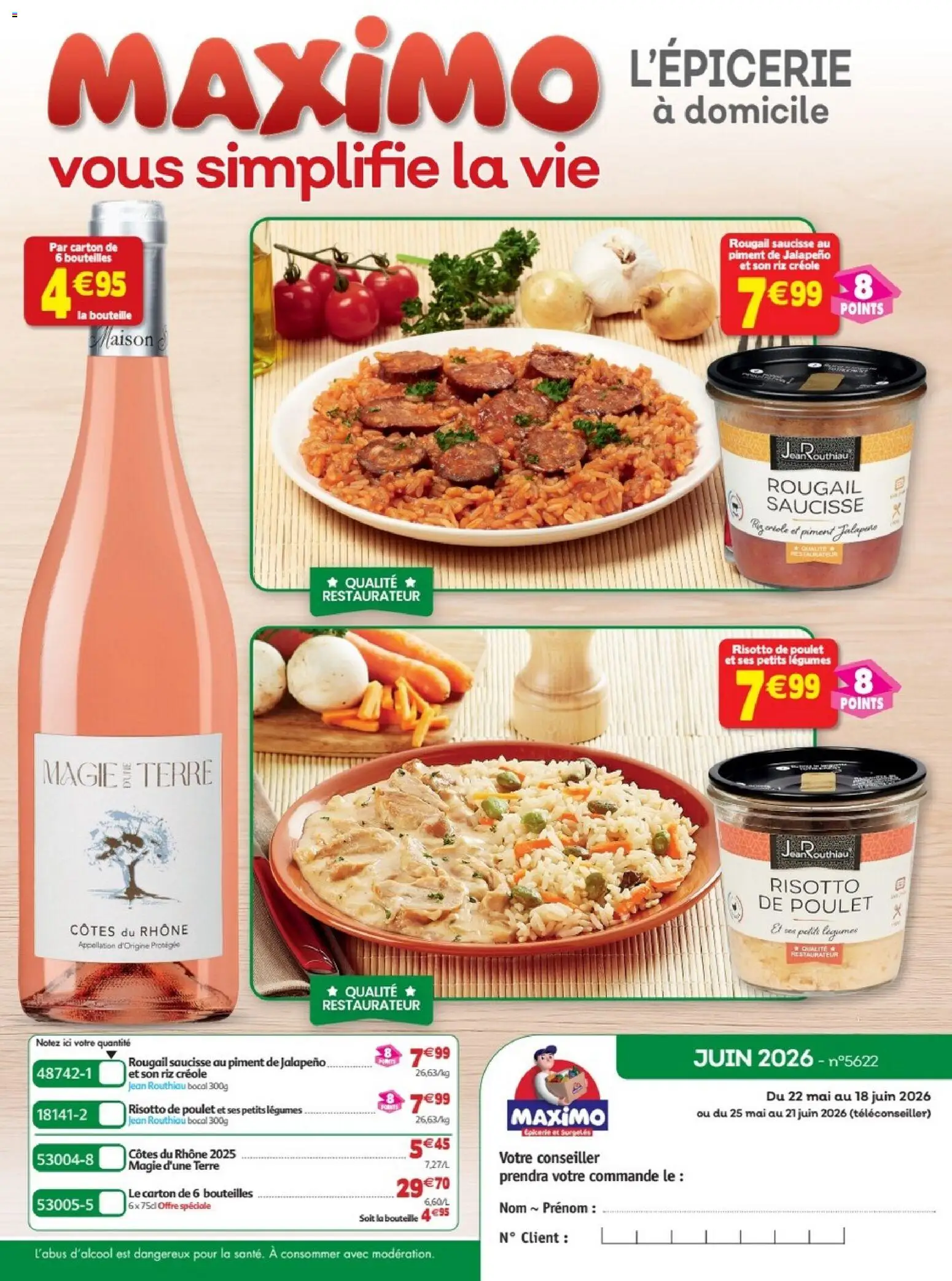 Prévisualisation de Maximo catalogue epicerie du magasin Maximo formulaire valide 22/05/2026 - Poulet, Jean, Riz, Saucisse, Piment, Bouteille