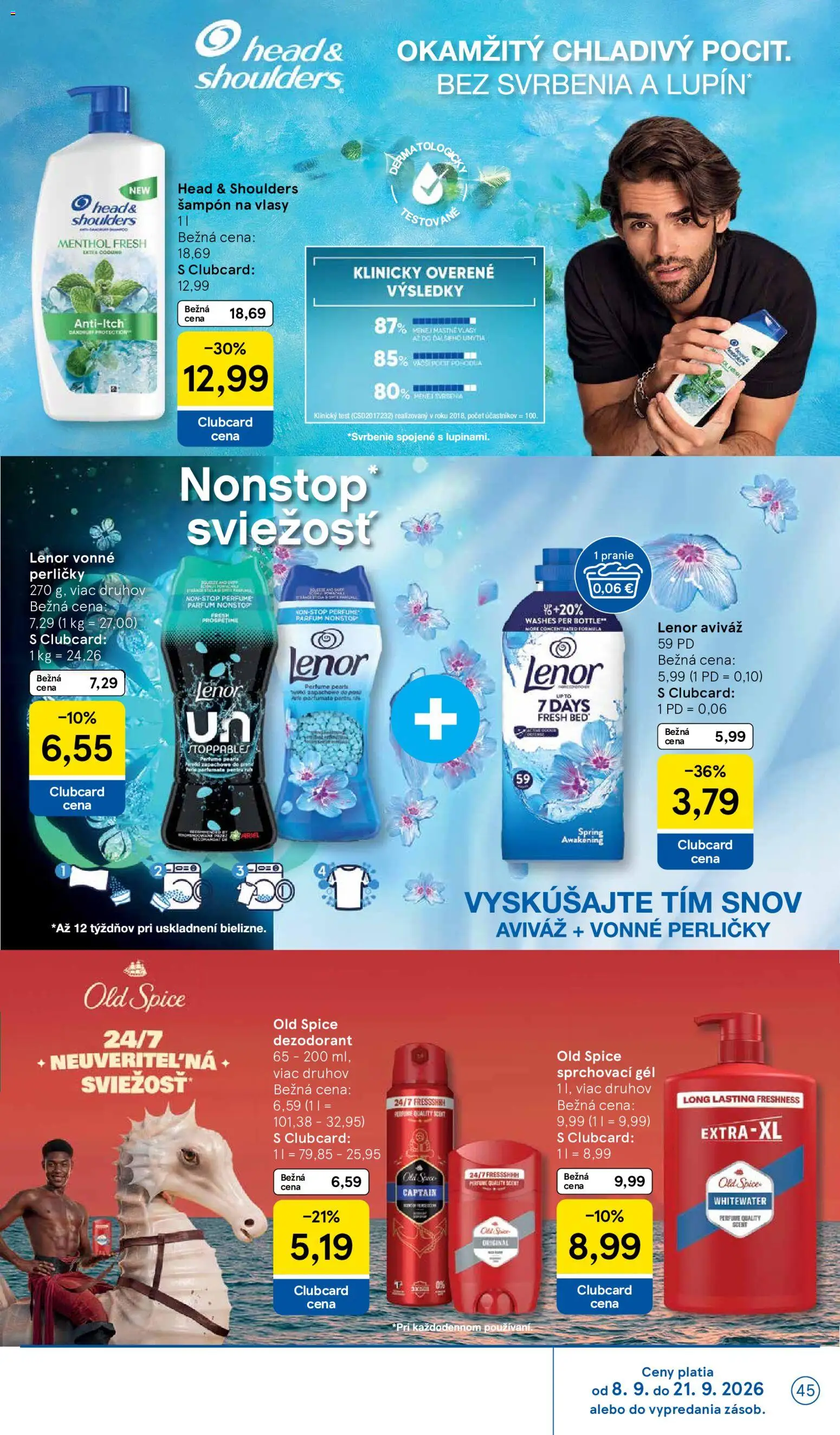 Náhľad Tesco letáku platného od 09.09.2026 - Old Spice, Dezodorant, Šampón, Lenor, Aviváž, Head & Shoulders