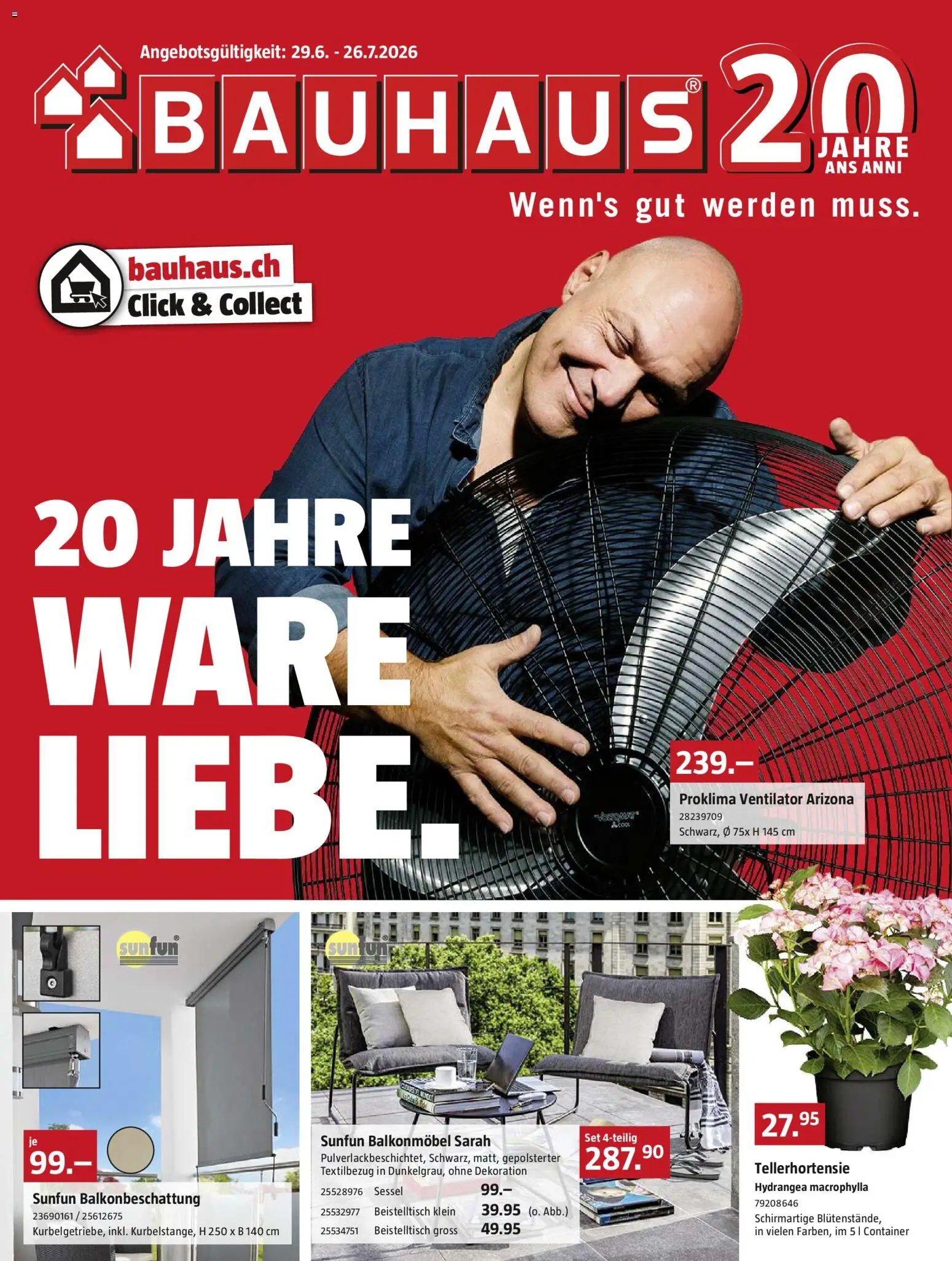 Vorschau des Merkblatts Bauhaus aktionen vom Shop Bauhaus gültig von 29.06.2026 bis 26.07.2026 - Sessel, Ventilator, Beistelltisch