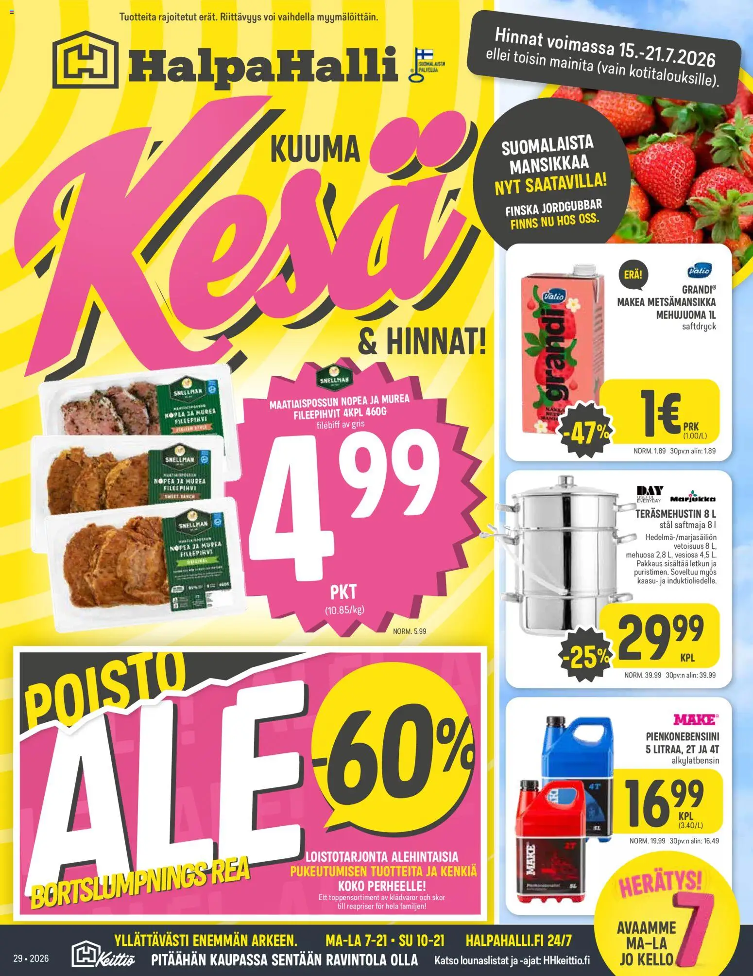 Kaupan Halpa Halli Halpa Halli tarjoukset esikatselu, voimassa 15/07/2026 - Kello, Voi