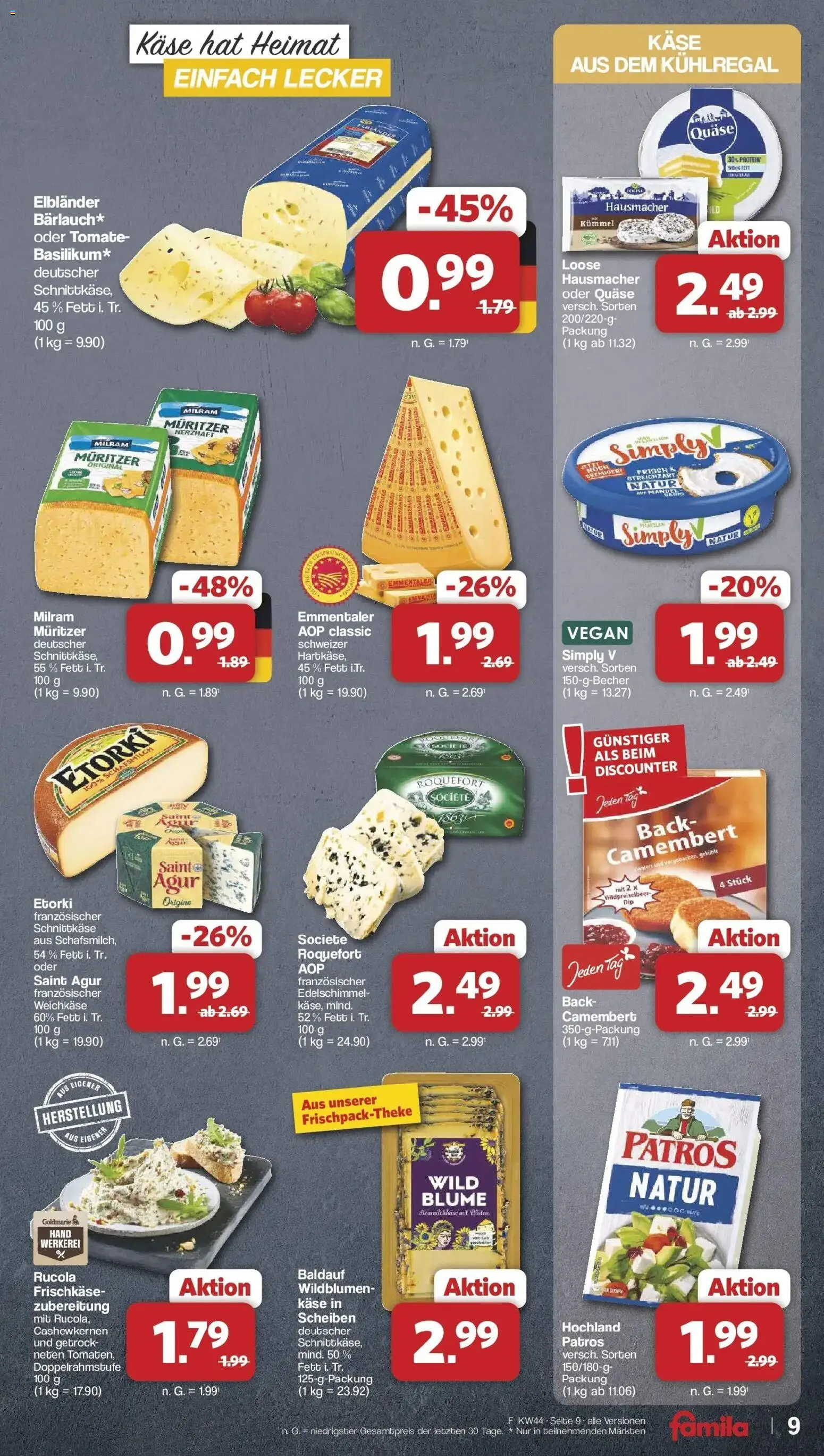 Vorschau von dem Prospekt des Geschäftes Famila Nordwest, gültig ab dem 26.10.2026 - Käse, Rucola, Camembert, Tomaten, Milram, Patros, Frischkase