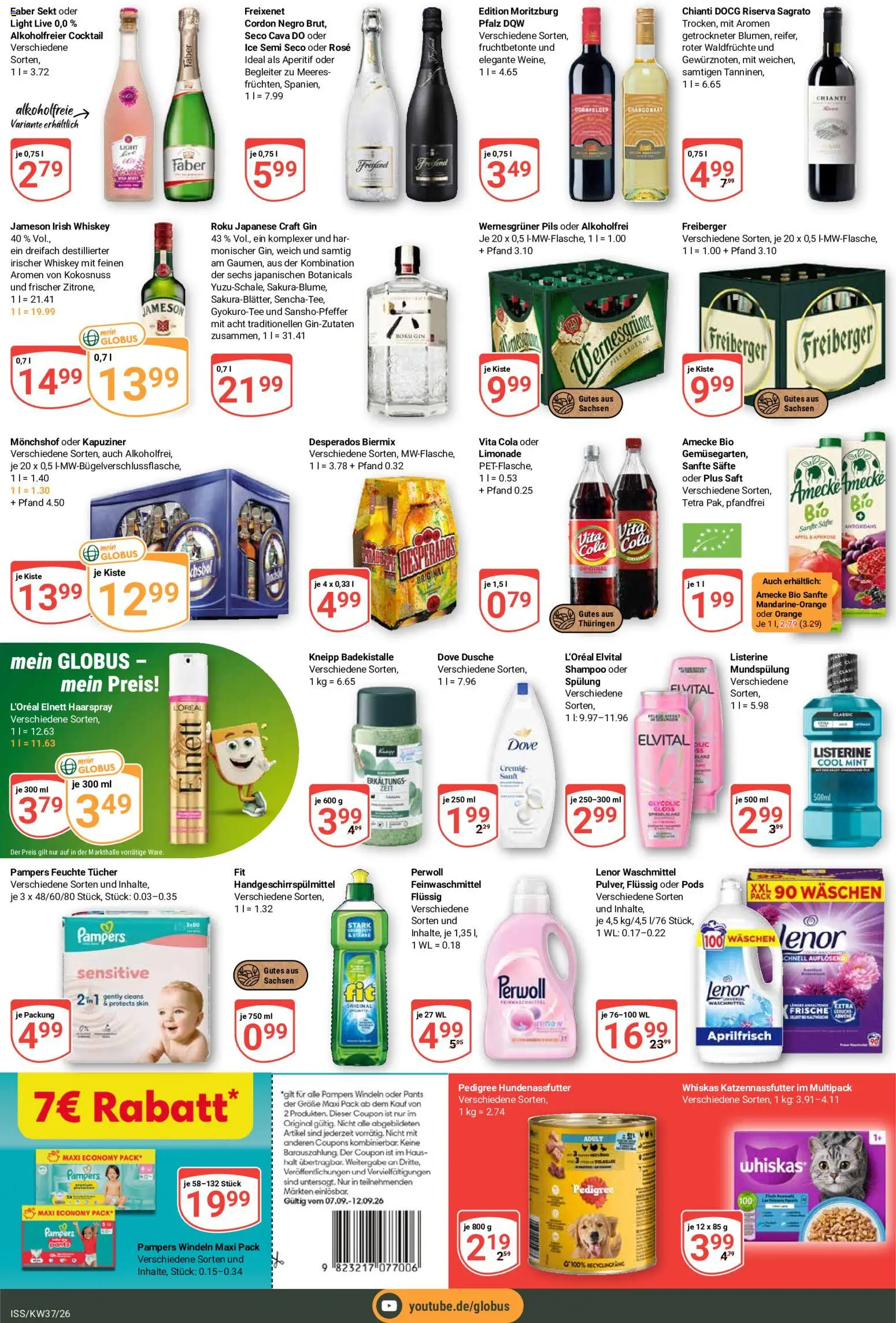 Vorschau von dem Prospekt des Geschäftes Globus, gültig ab dem 07.09.2026 - Cola, Dusche, Shampoo, Desperados, Lenor, Vita cola, Saft, Whiskas