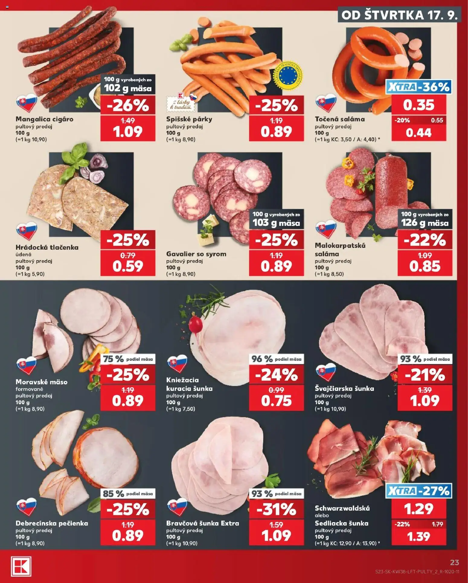 Náhľad Kaufland letáku platného od 17.09.2026 - Mäso, Šunka, Párky, Tlačenka, Saláma, Kuracia šunka