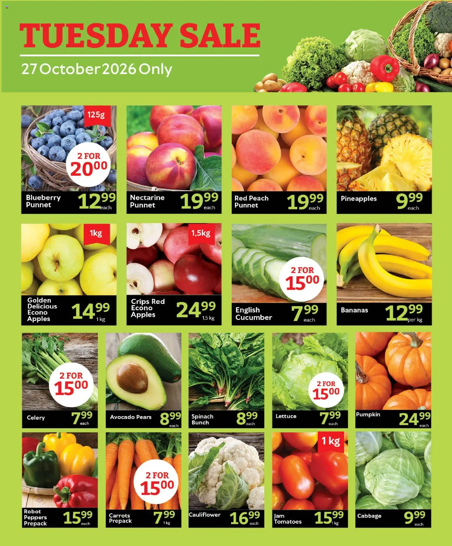 Preview of Oxford Freshmarket flyer valid from 27/10/2026 - Apples, Avocado, Bananas, Peach, Tomatoes, Carrots, Lettuce, Pears