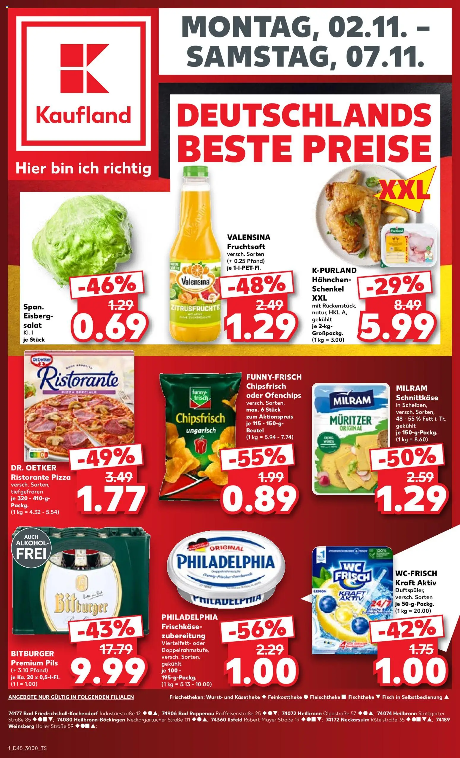 Náhled nabídky: Kaufland Německo Kaufland Německo leták platný od 02.11.2026 - Pizza, Alkohol, Salát, Philadelphia
