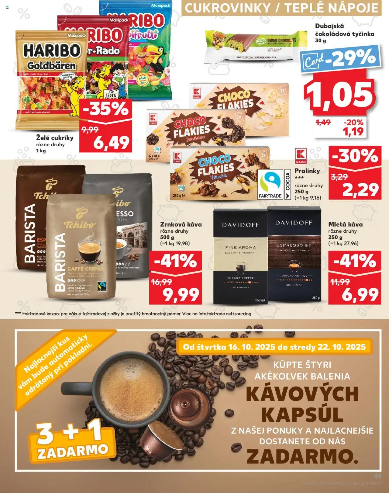 Náhľad Kaufland letáku platného od 16.10.2025 - Káva, Kakao, Zrnková káva, Barista, Davidoff, Cukríky, Nápoje