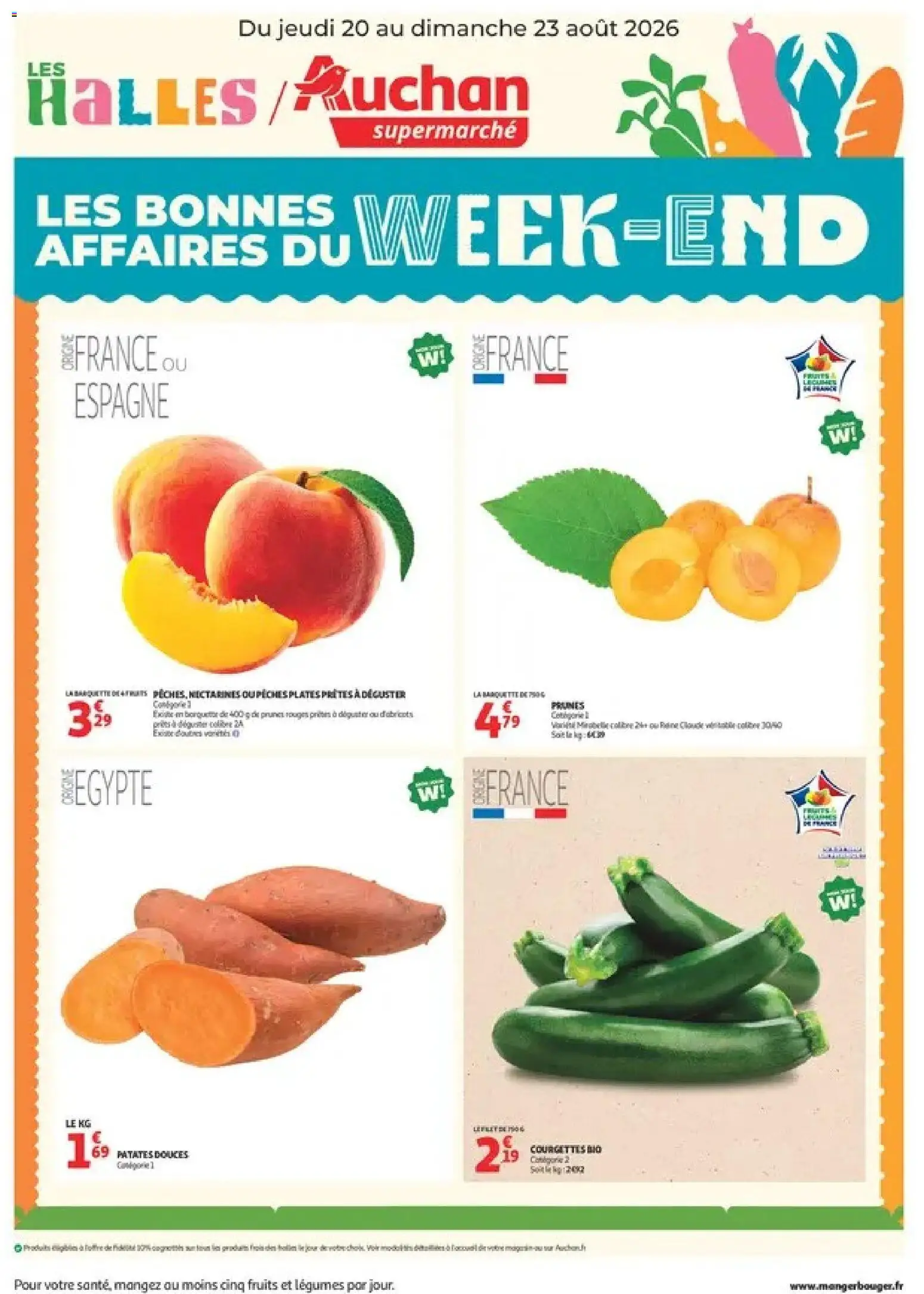 Prévisualisation de Auchan les bons plans du week-end dans votre super du magasin Auchan formulaire valide 20/08/2026 - Fruits, Patates douces, Pêches, Nectarines, Prunes