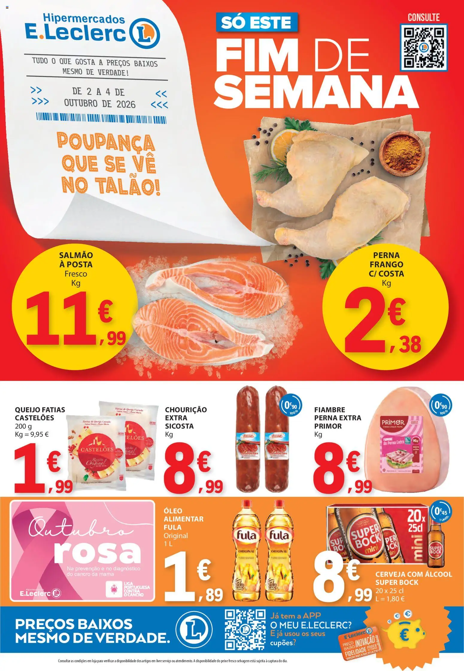 Pré-visualização do folheto da loja E.Leclerc válida a partir de 02/10/2026 - Cerveja, Frango, Super bock, Peixe, Álcool, Queijo, Fiambre, Primer