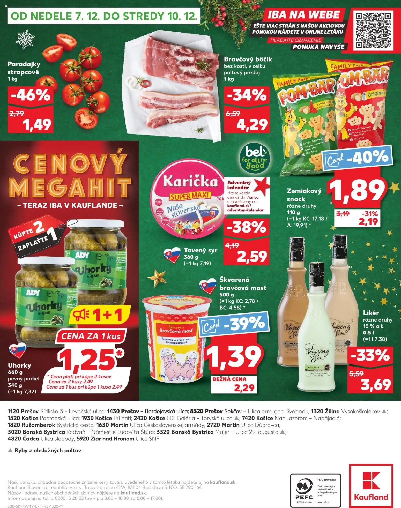 Náhľad Kaufland letáku platného od 04.12.2025 - Syr, Ryby, Paradajky, Bravčový bôčik, Uhorky