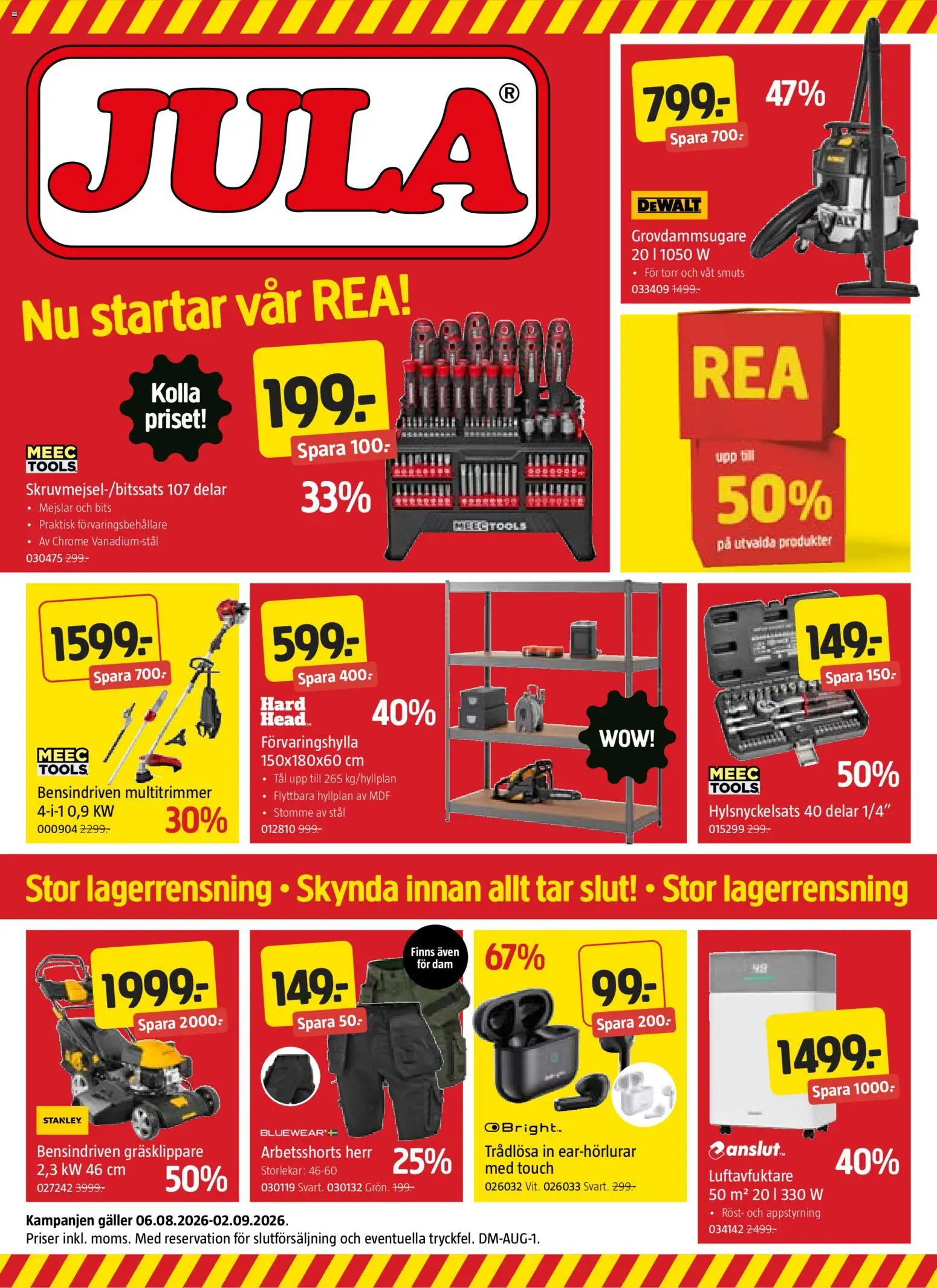 Förhandsgranska reklamblad Jula erbjudanden från butik Jula gäller från 06/08/2026 - Gräsklippare, Galler, Luftavfuktare